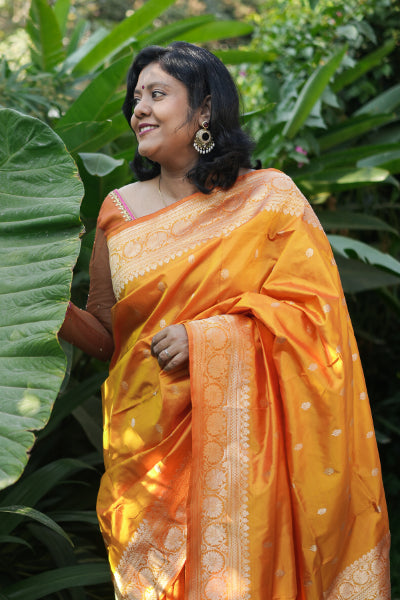 Sunrise Orange Kadhua Benarasi Silk Saree