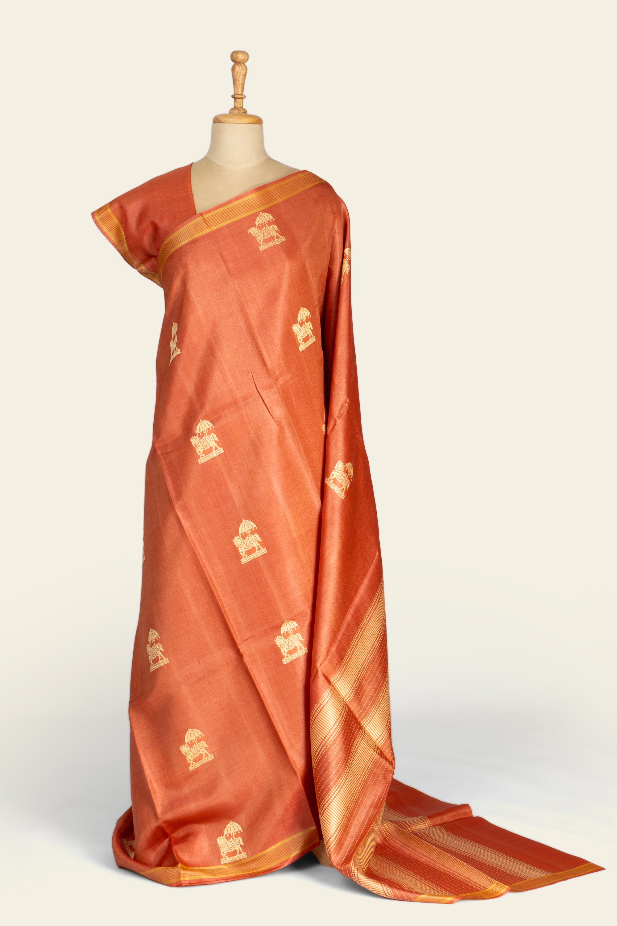 Burnt Orange Chhattisgarh Pure Tussar Silk Saree