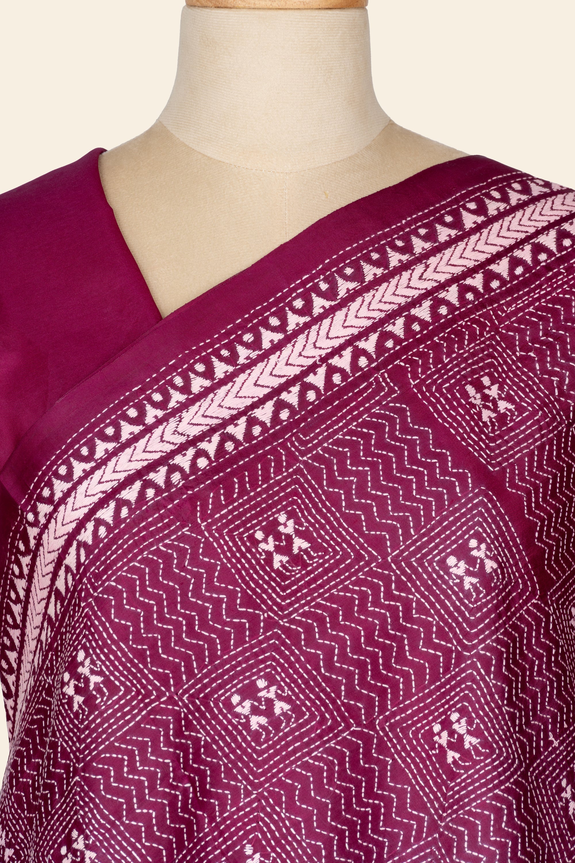 Jamun Purple Bengal Kantha Stitch Pure Silk Saree