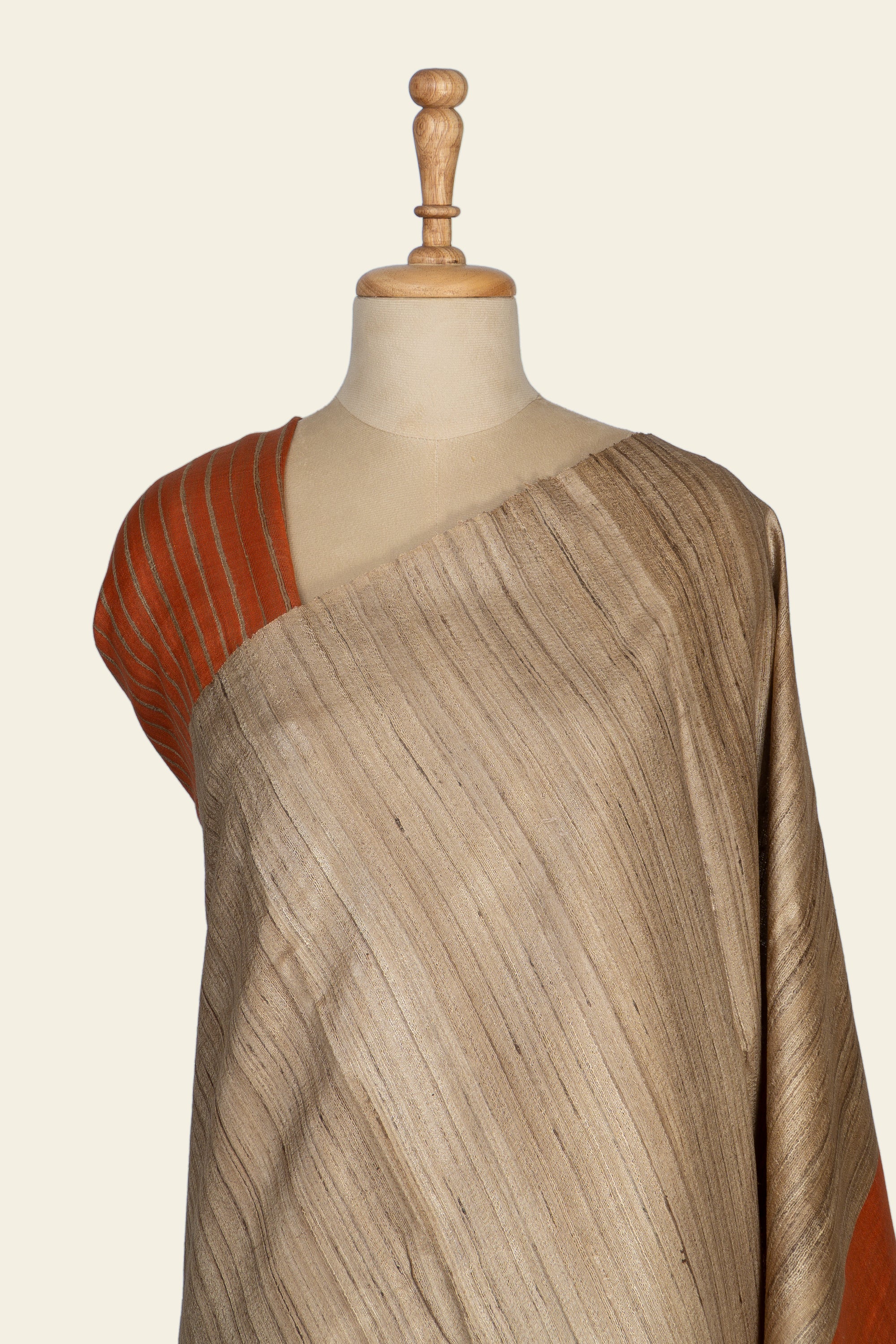 Beige Cream Chhattisgarh Ghicha Tussar Silk Saree