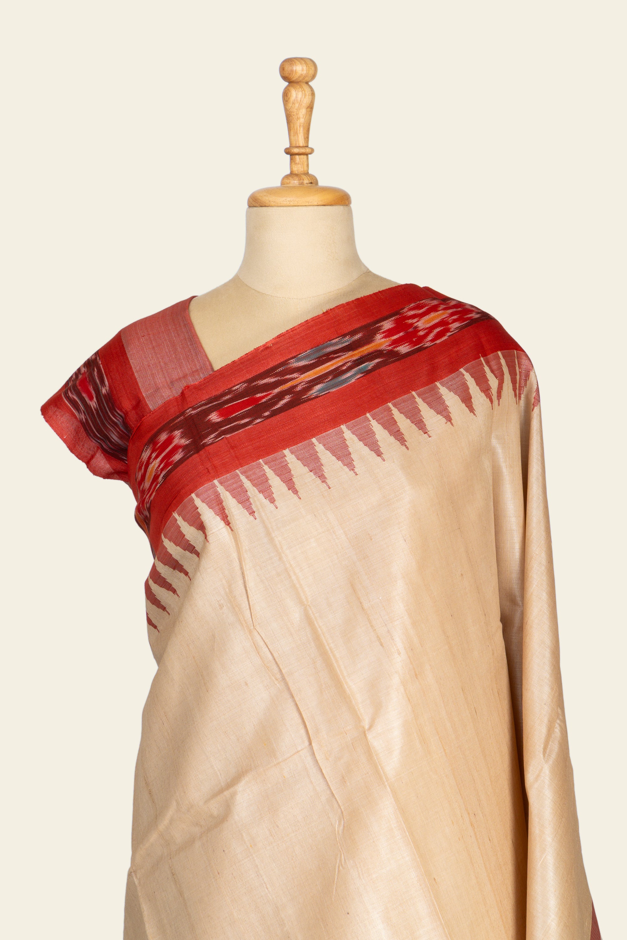 Beige Sambalpuri Border Chhattisgarh Pure Tussar Silk Saree