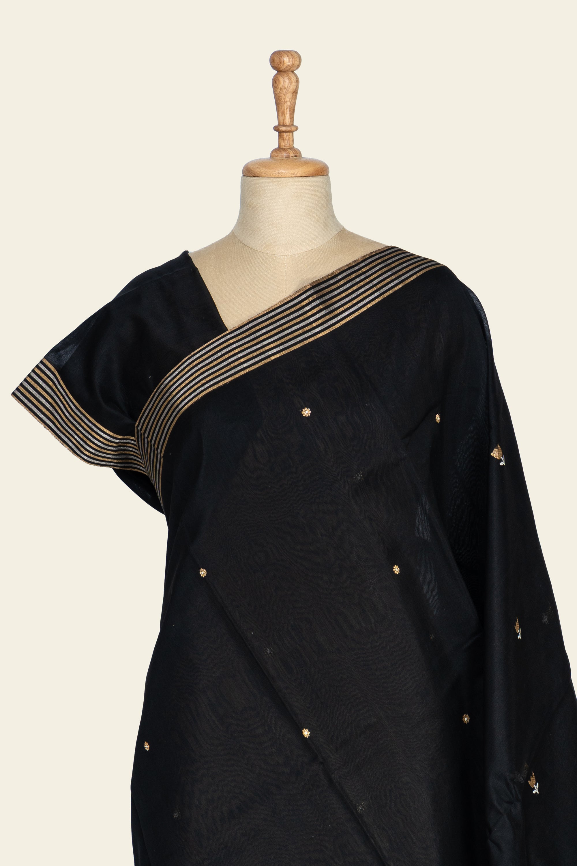 Black and Golden Chanderi Silk Cotton Saree