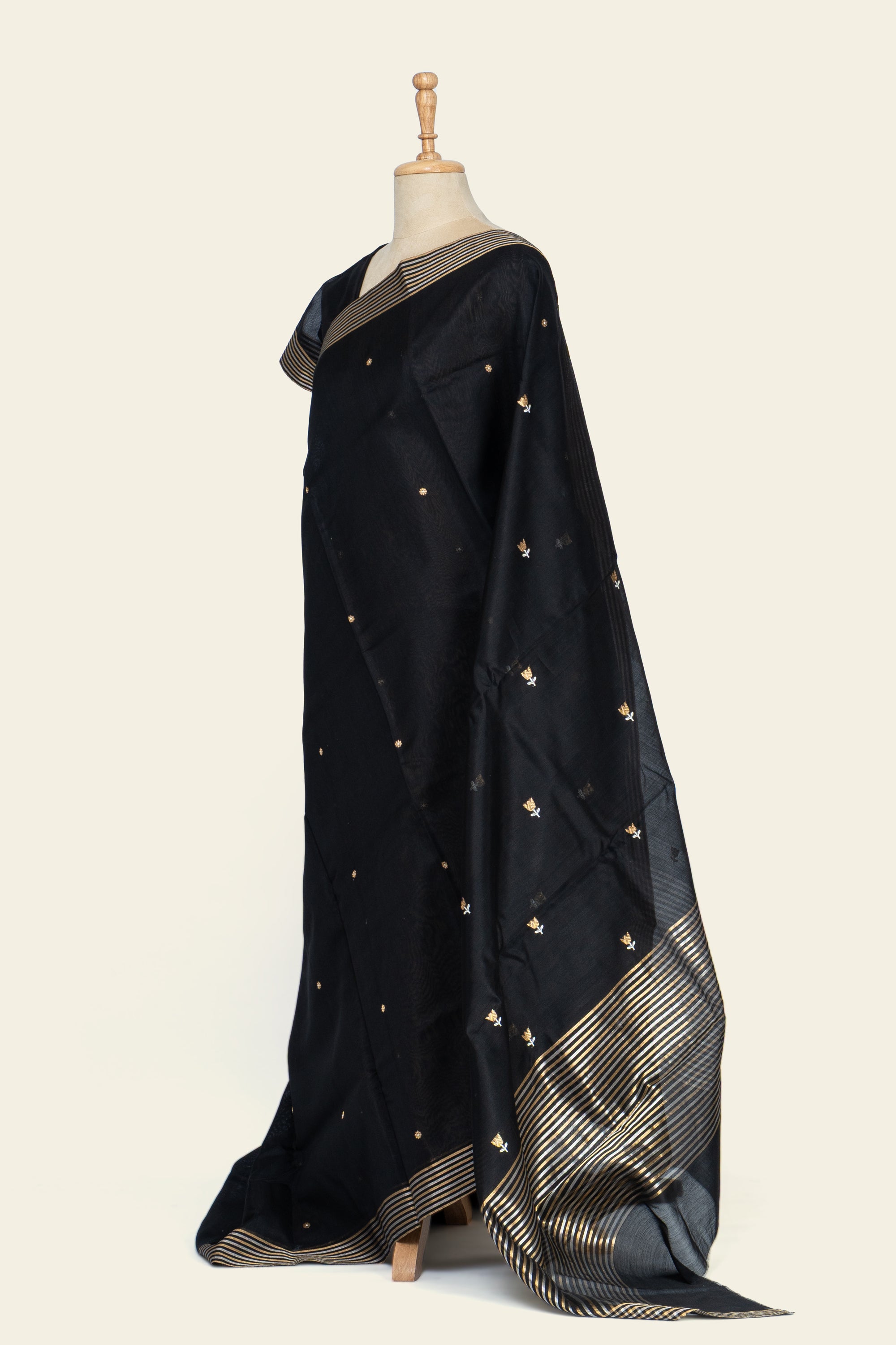 Black and Golden Chanderi Silk Cotton Saree