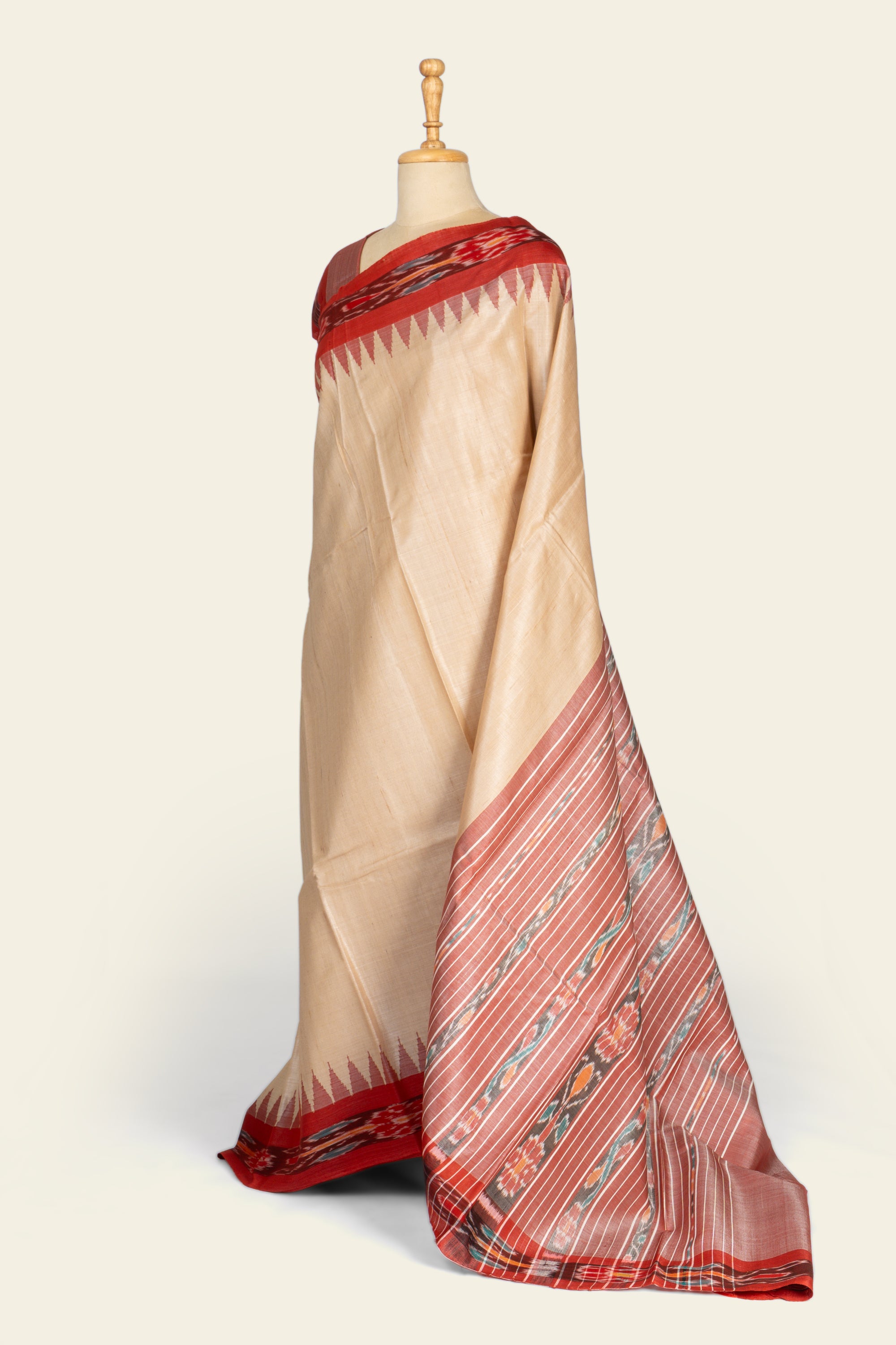 Beige Sambalpuri Border Chhattisgarh Pure Tussar Silk Saree
