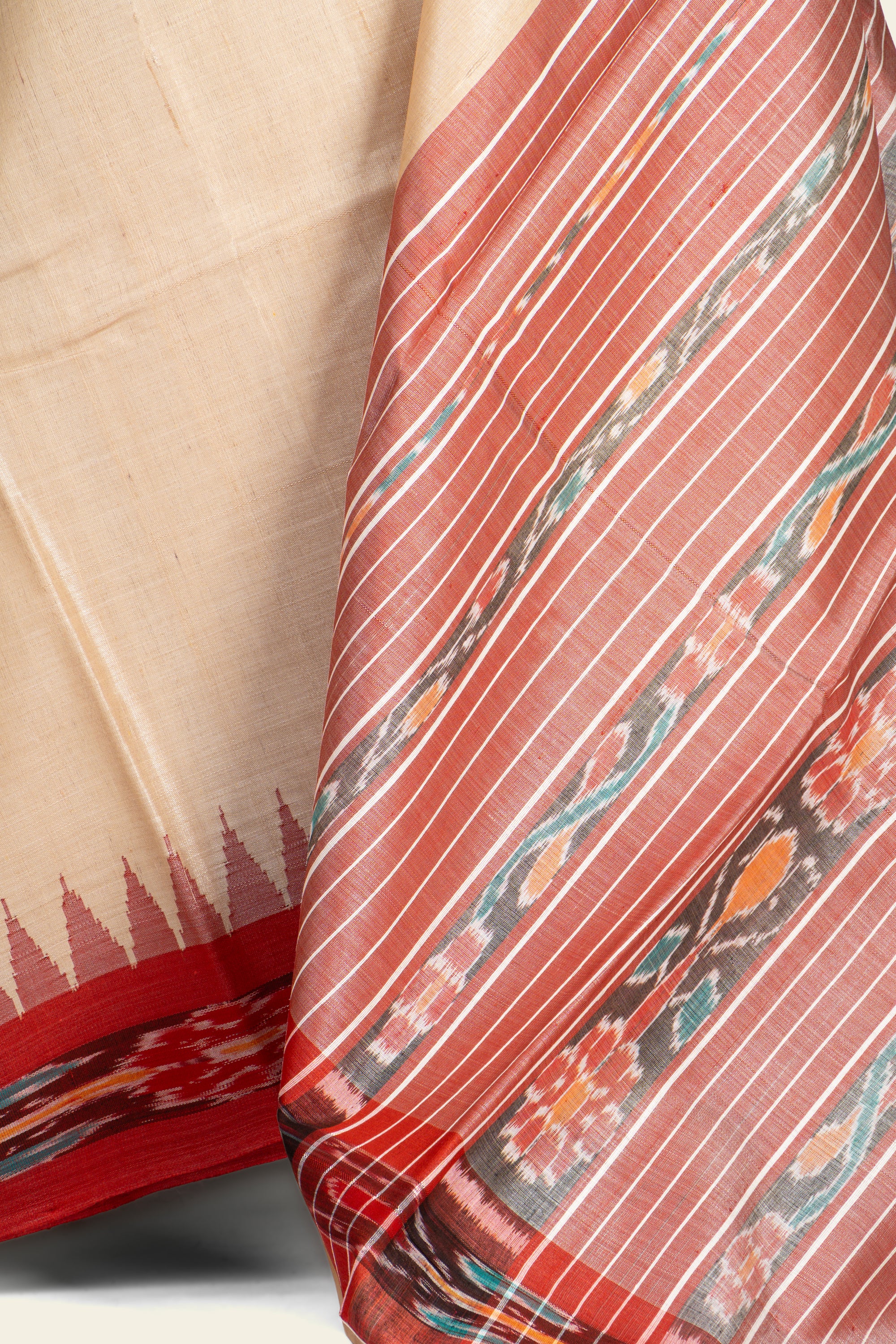 Beige Sambalpuri Border Chhattisgarh Pure Tussar Silk Saree