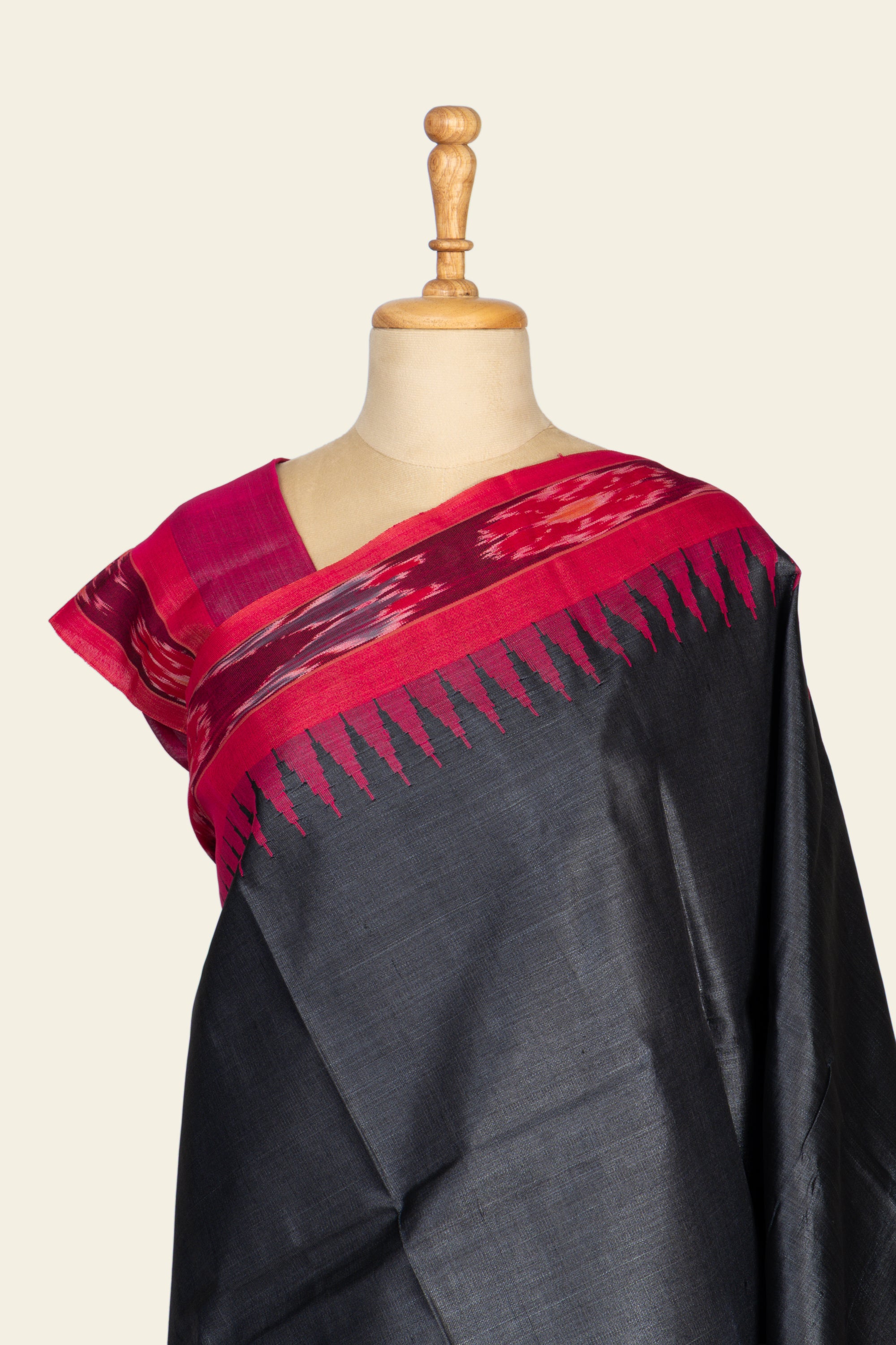 Black and Pink Sambalpuri Border Chhattisgarh Pure Tussar Silk Saree