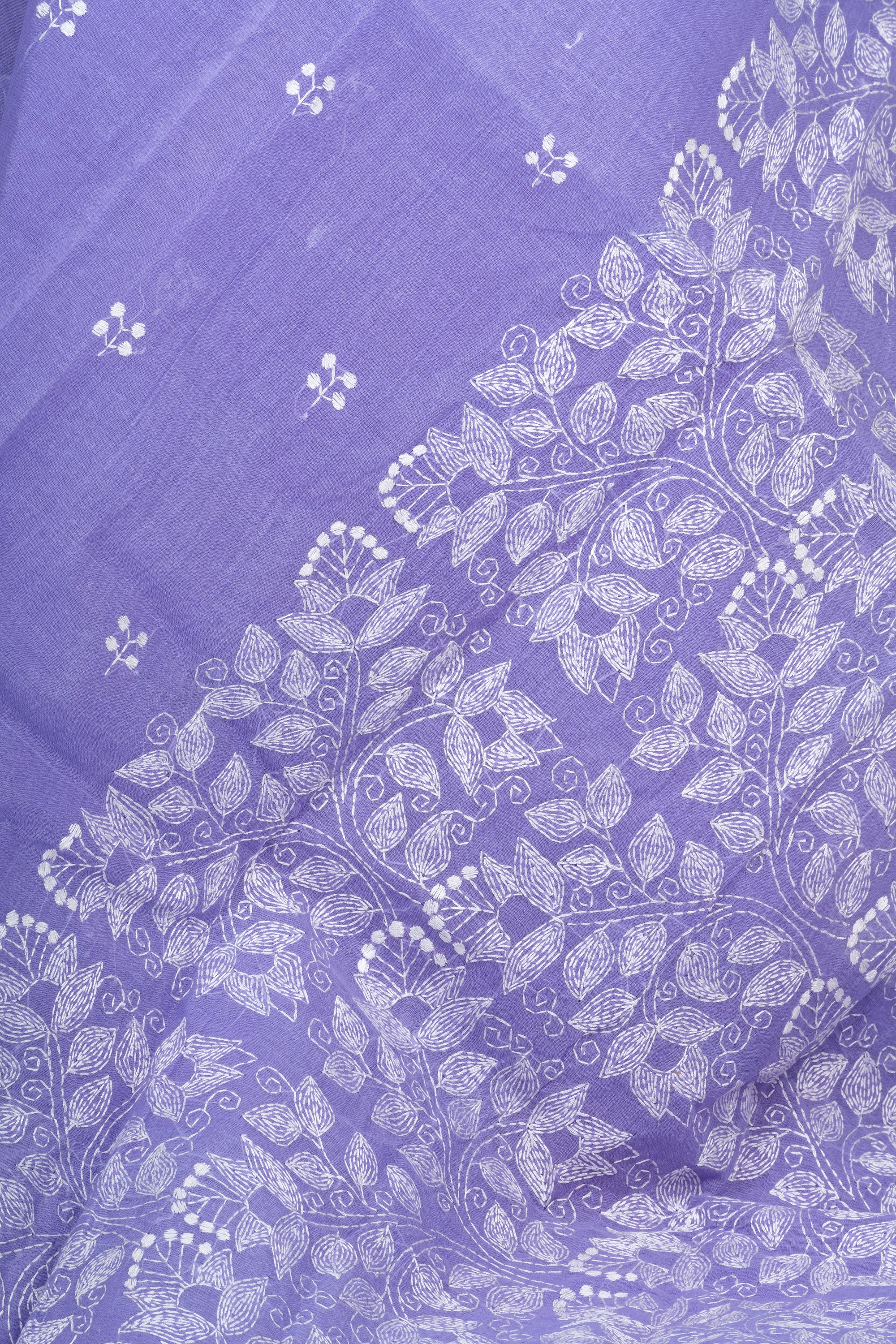 Lavender Bengal Kantha Stitch Pure Cotton Saree