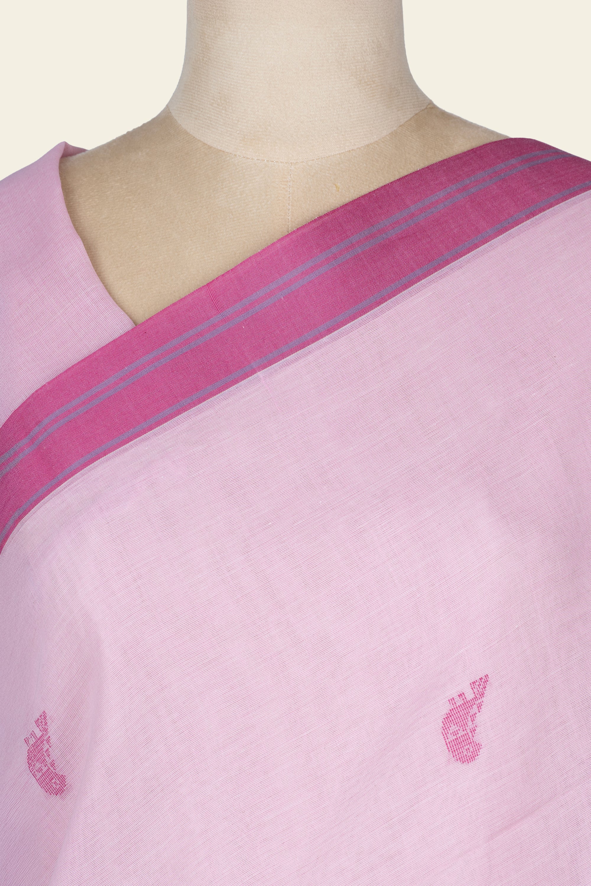 Light Pink Handwoven Jamdani Bengal Cotton Saree