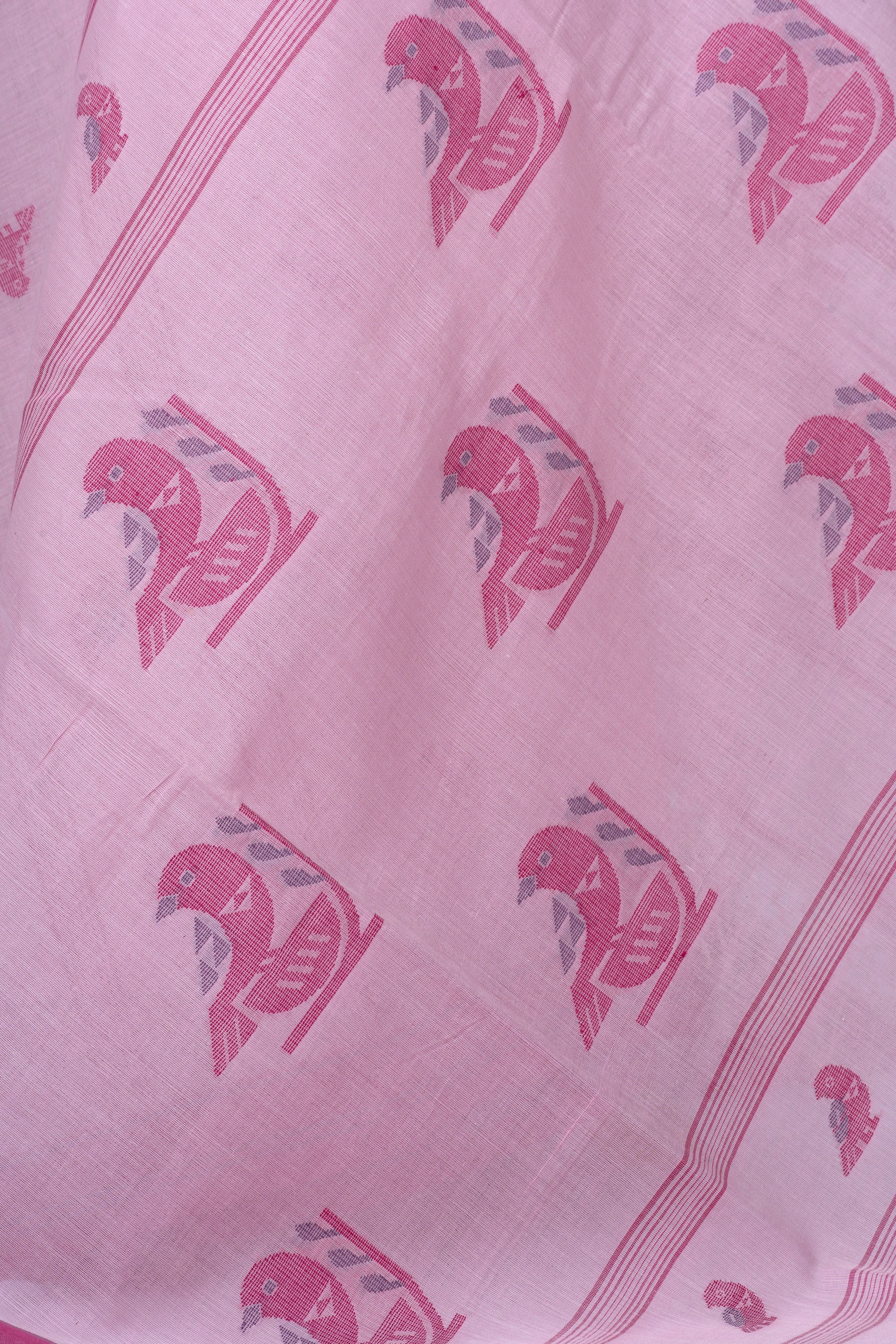 Light Pink Handwoven Jamdani Bengal Cotton Saree