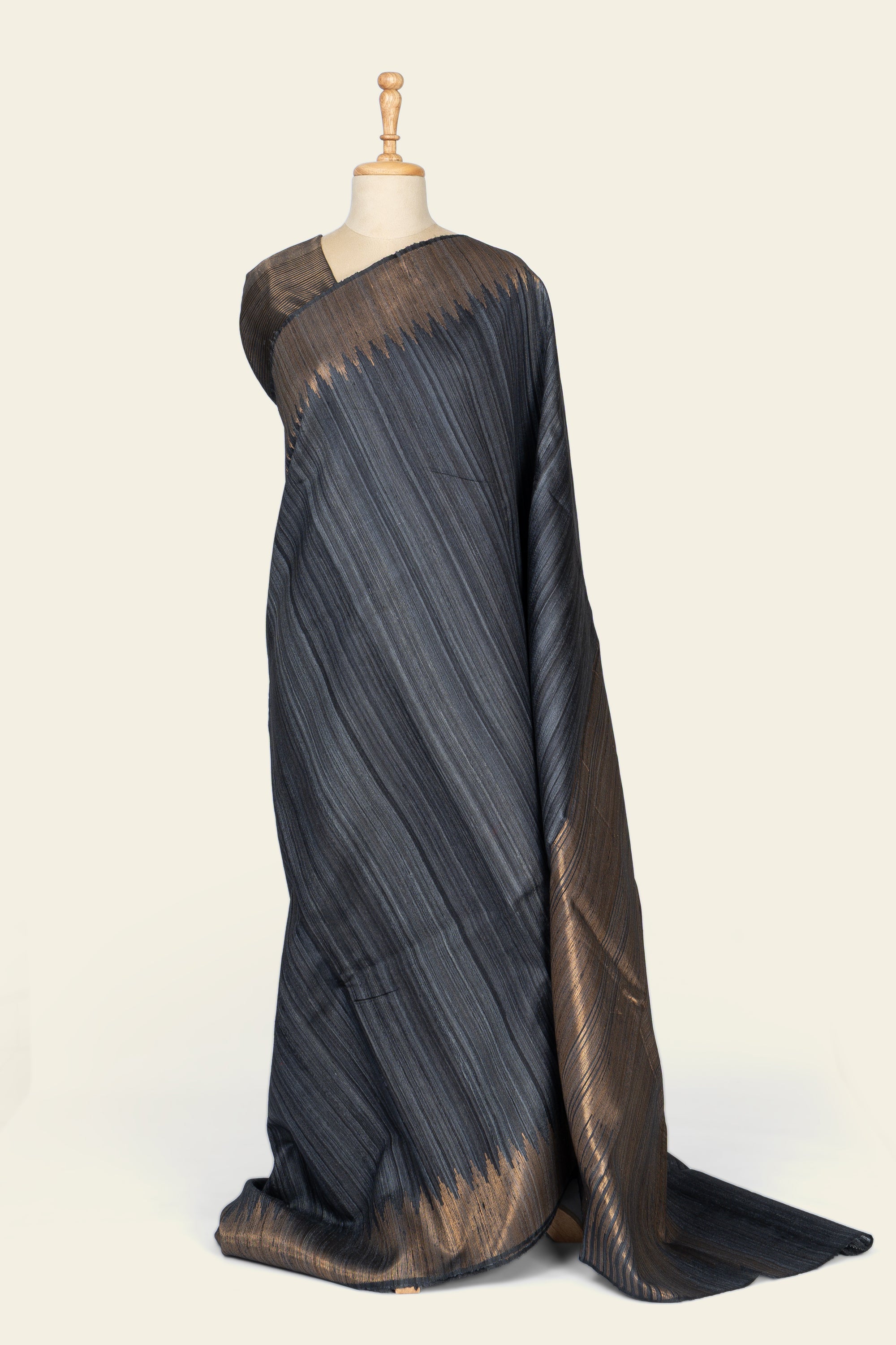 Dusty Black Chattissgarh Ghicha Tussar Silk Saree