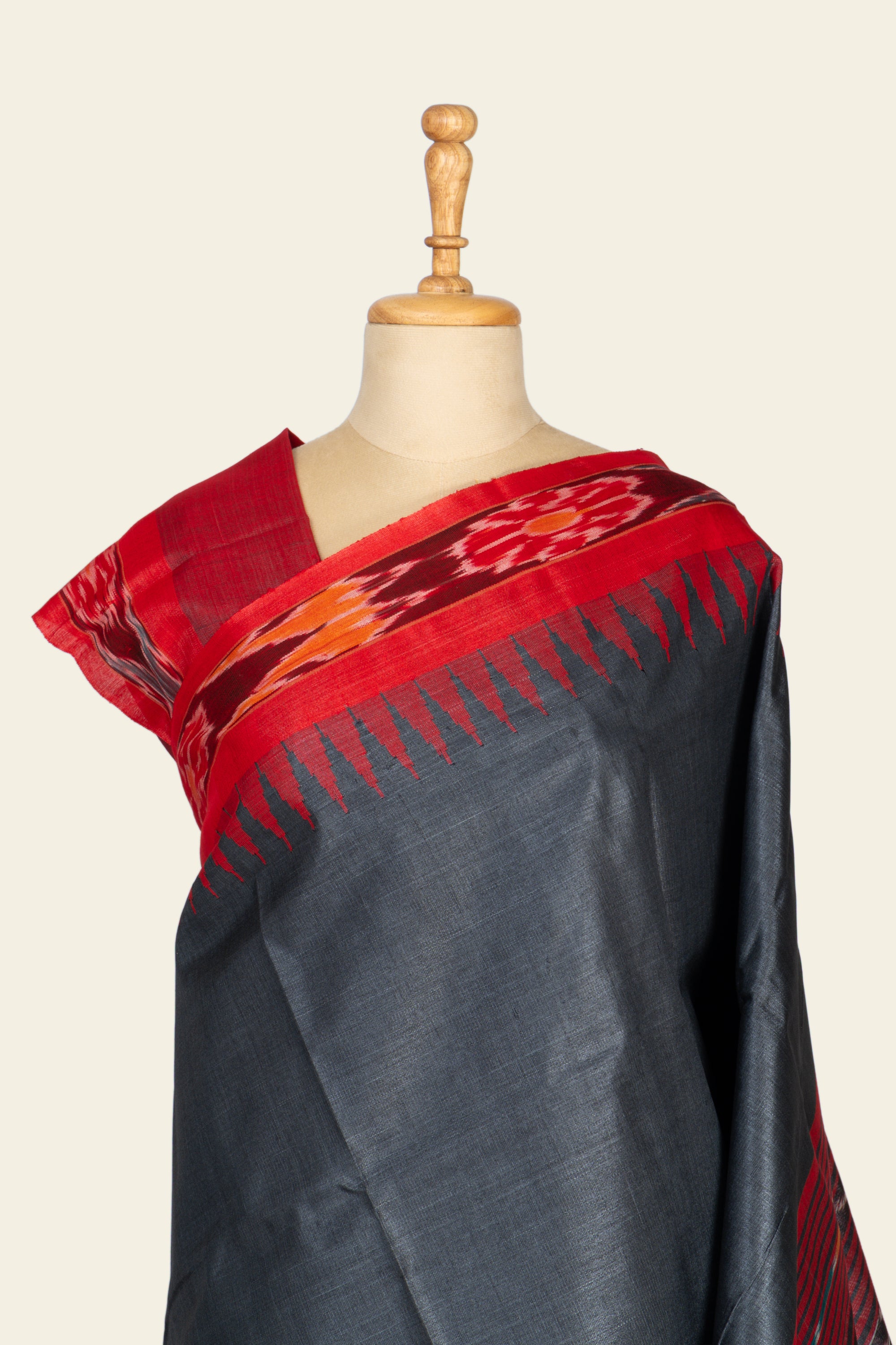 Black and Red Sambalpuri Border Chhattisgarh Pure Tussar Silk Saree