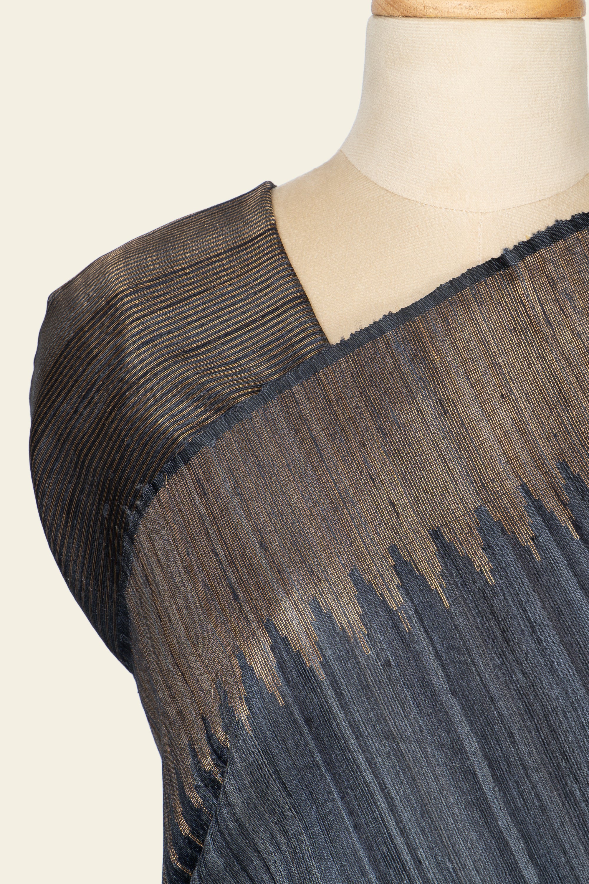 Dusty Black Chattissgarh Ghicha Tussar Silk Saree