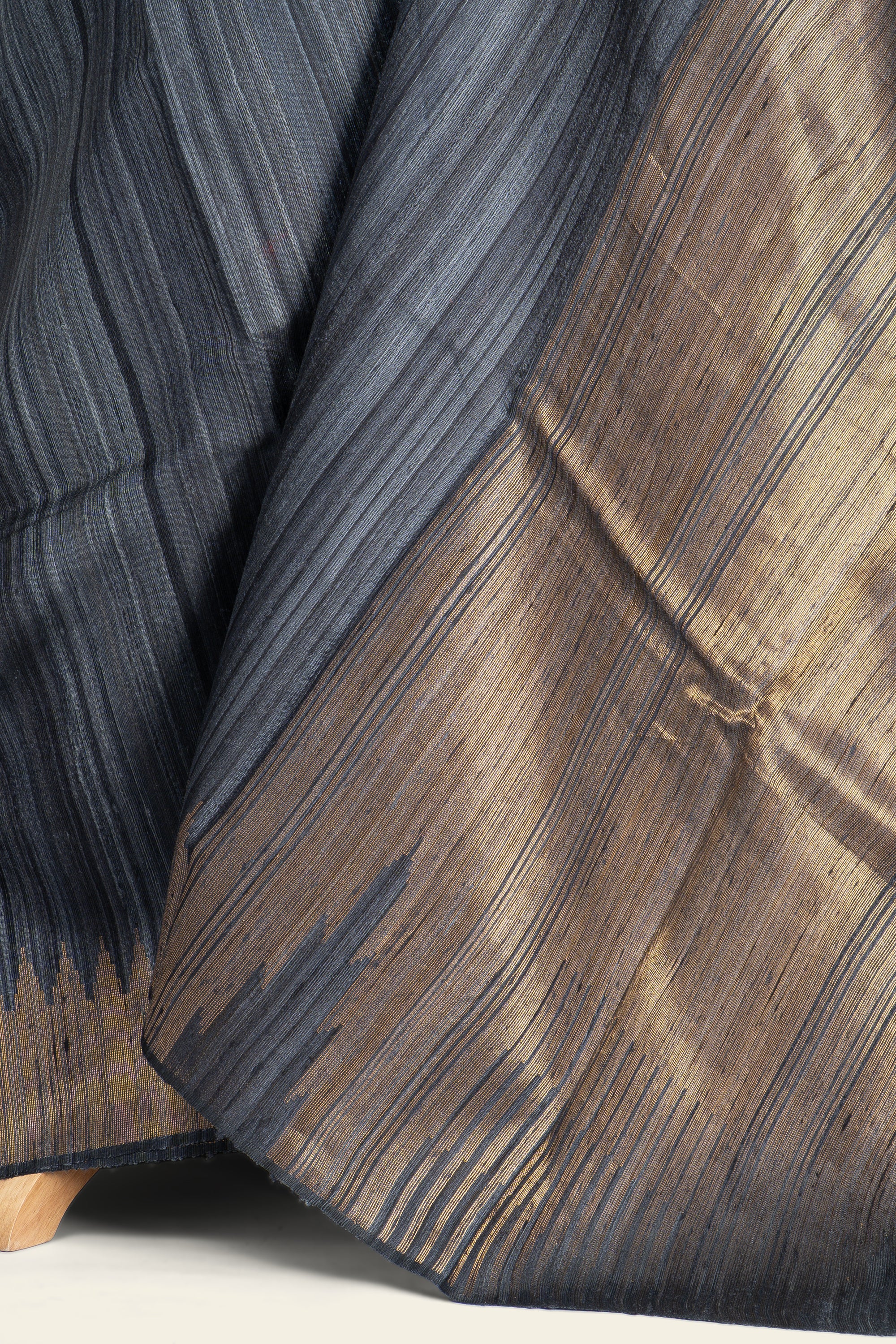 Dusty Black Chattissgarh Ghicha Tussar Silk Saree
