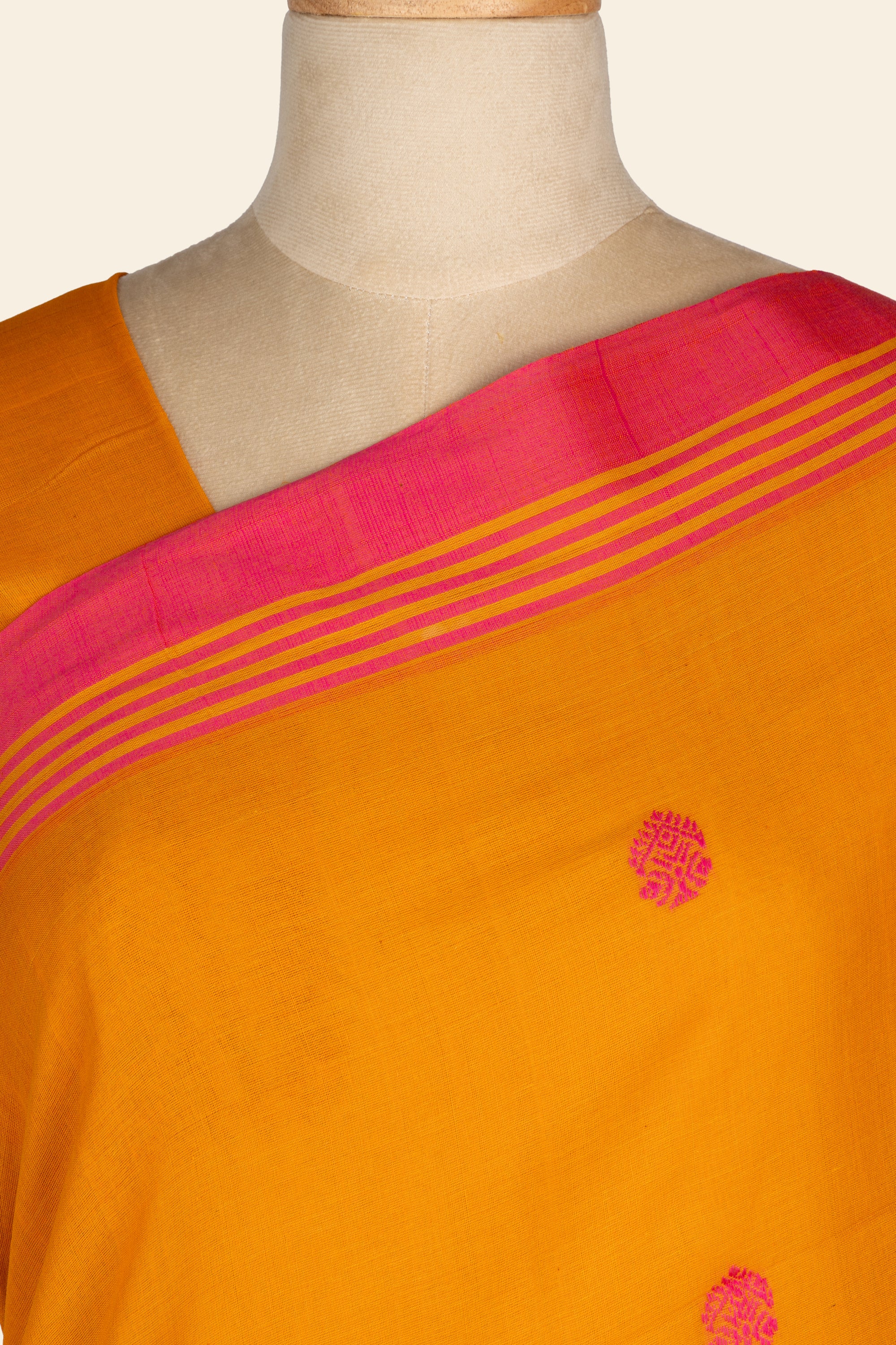Sunset Orange Baluchuri Handwoven Bengal Cotton Saree