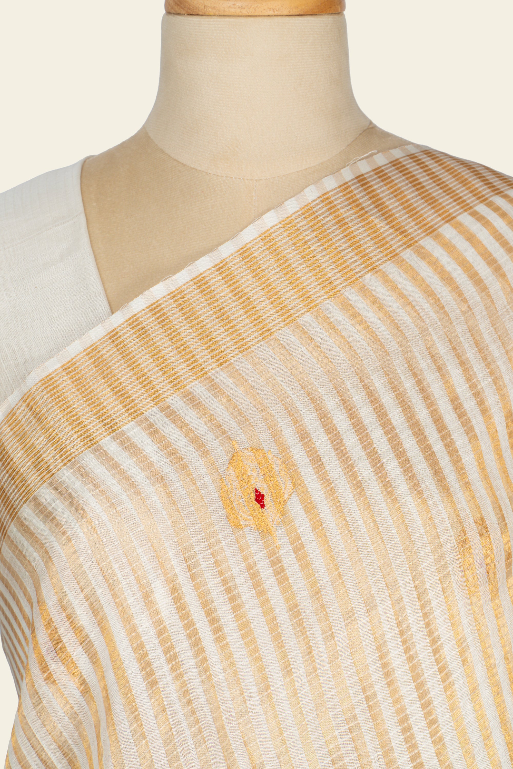 Sleek White and Golden Chanderi Silk Saree