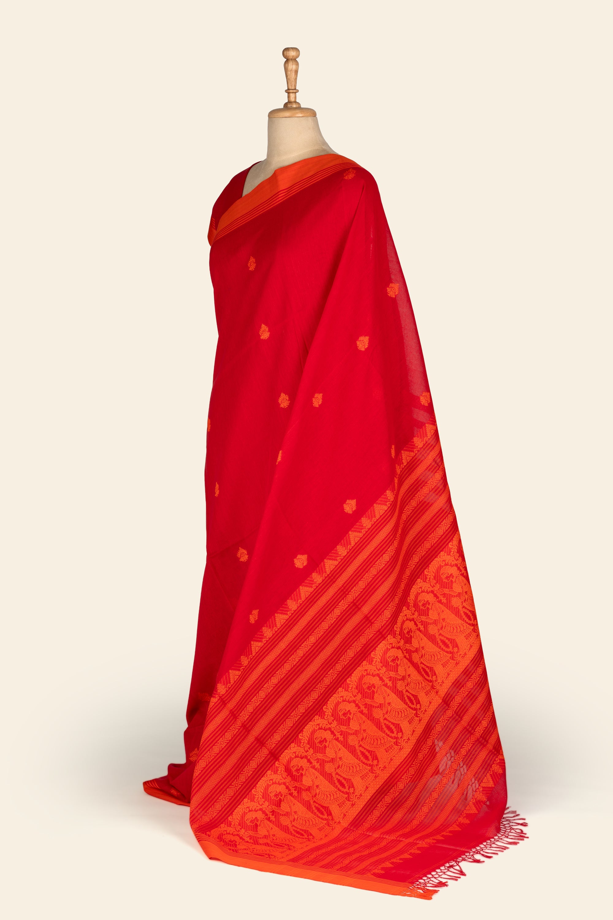 Red Baluchuri Handwoven Bengal Cotton Saree