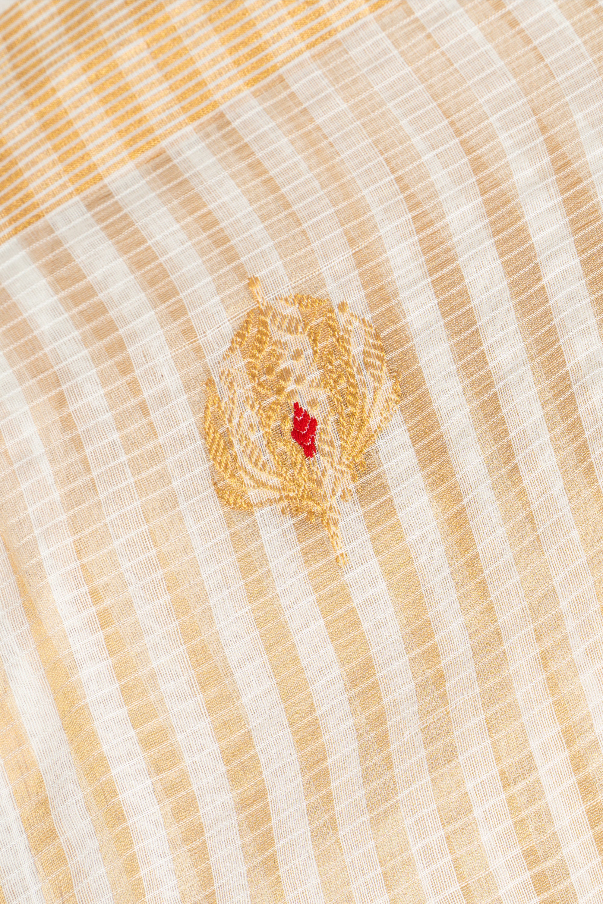 Sleek White and Golden Chanderi Silk Saree