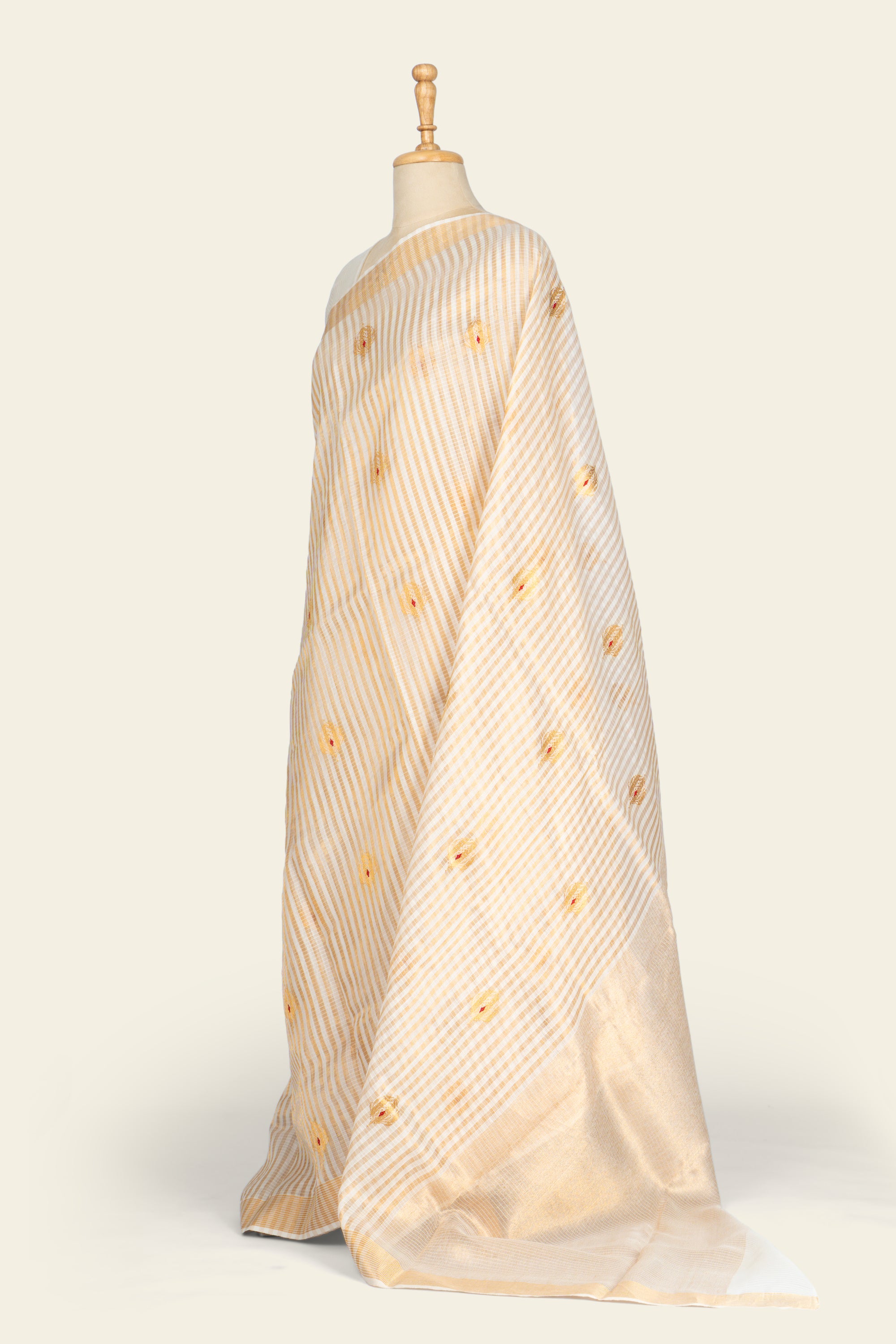 Sleek White and Golden Chanderi Silk Saree