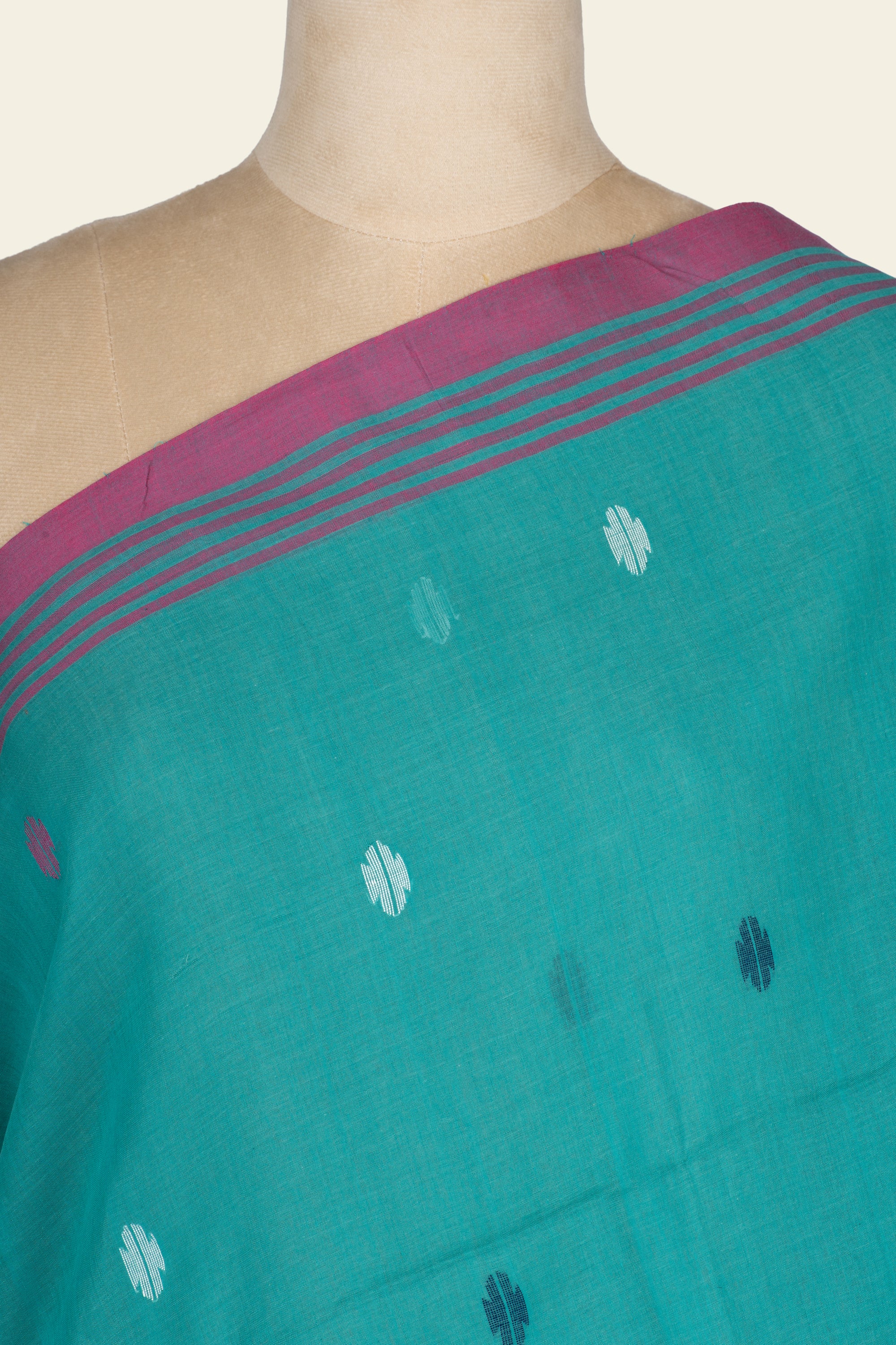 Teal Blue Handwoven Jamdani Bengal Cotton Saree