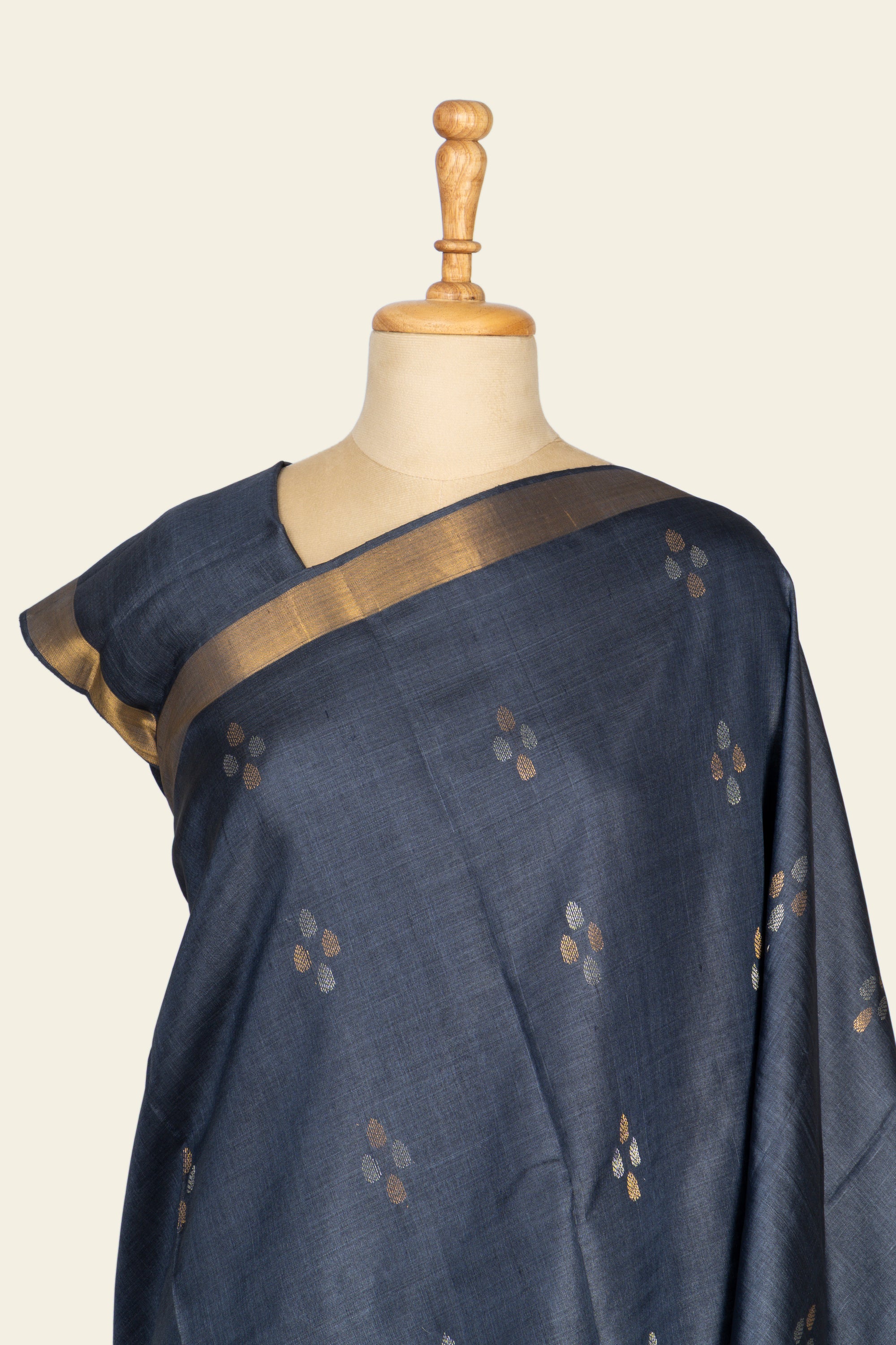 Matte Black Chhattisgarh Pure Tussar Silk Saree