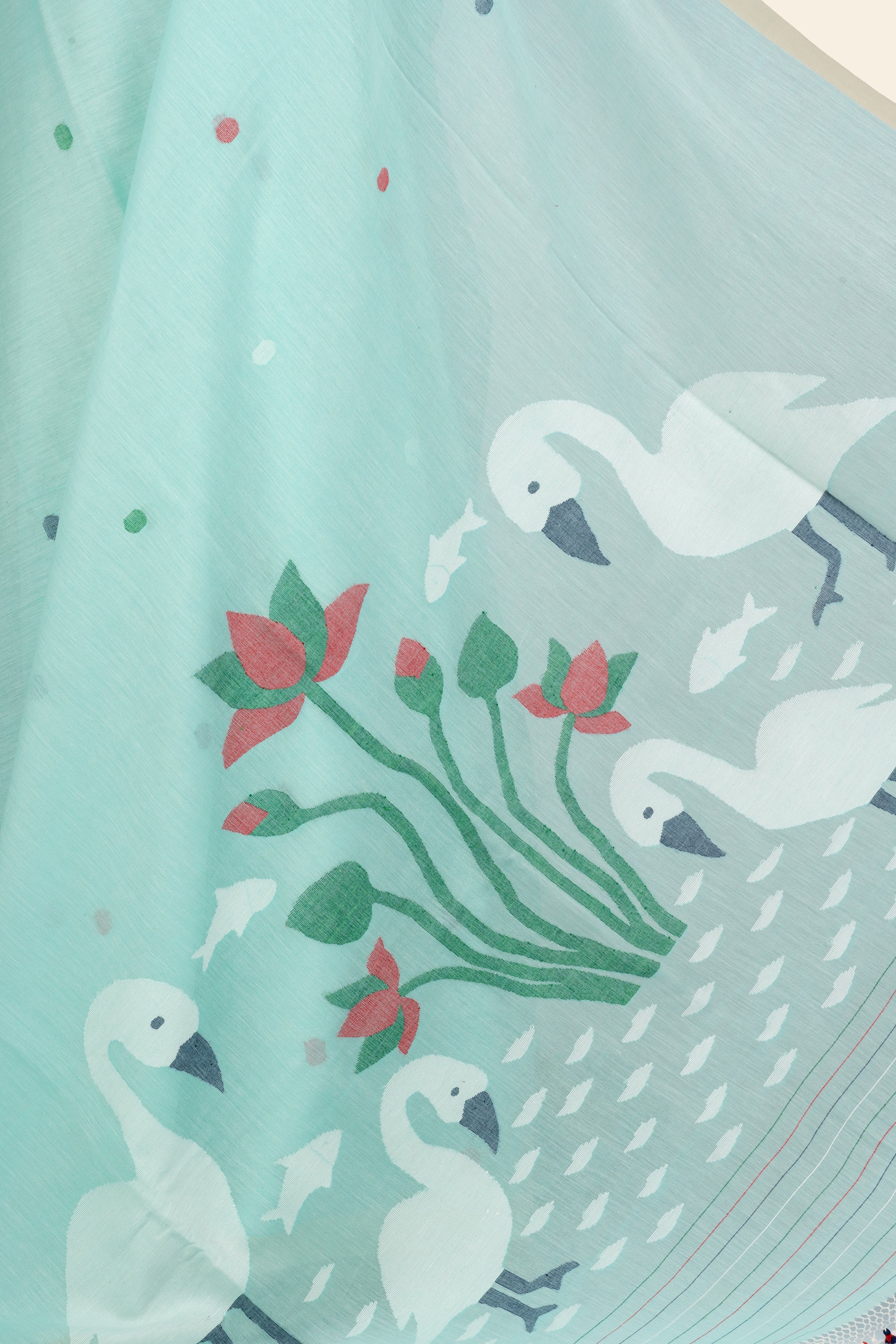 Blue Handwoven Bird Jamdani Bengal Cotton Saree