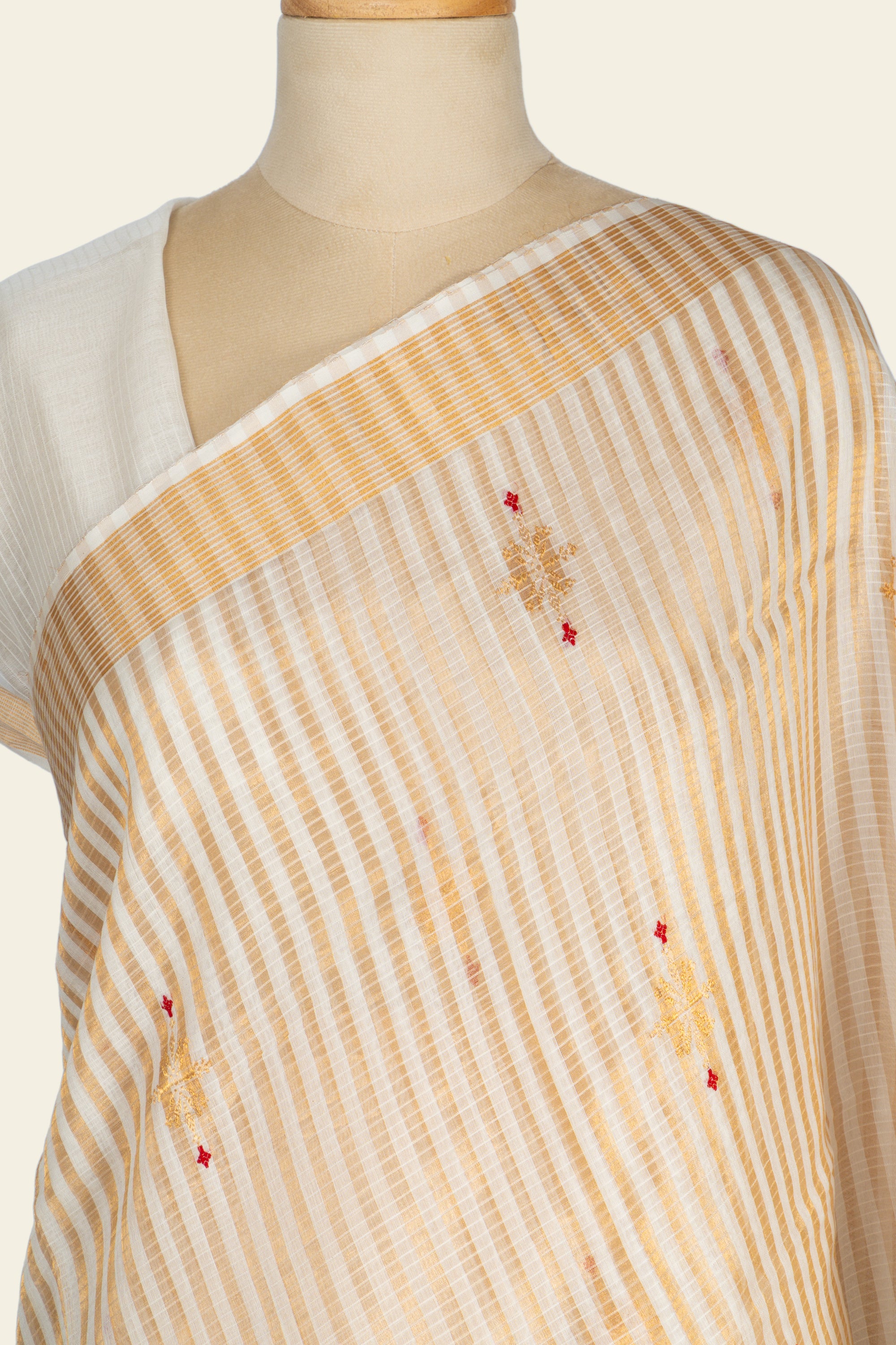 Whisper White and Golden Chanderi Silk Saree