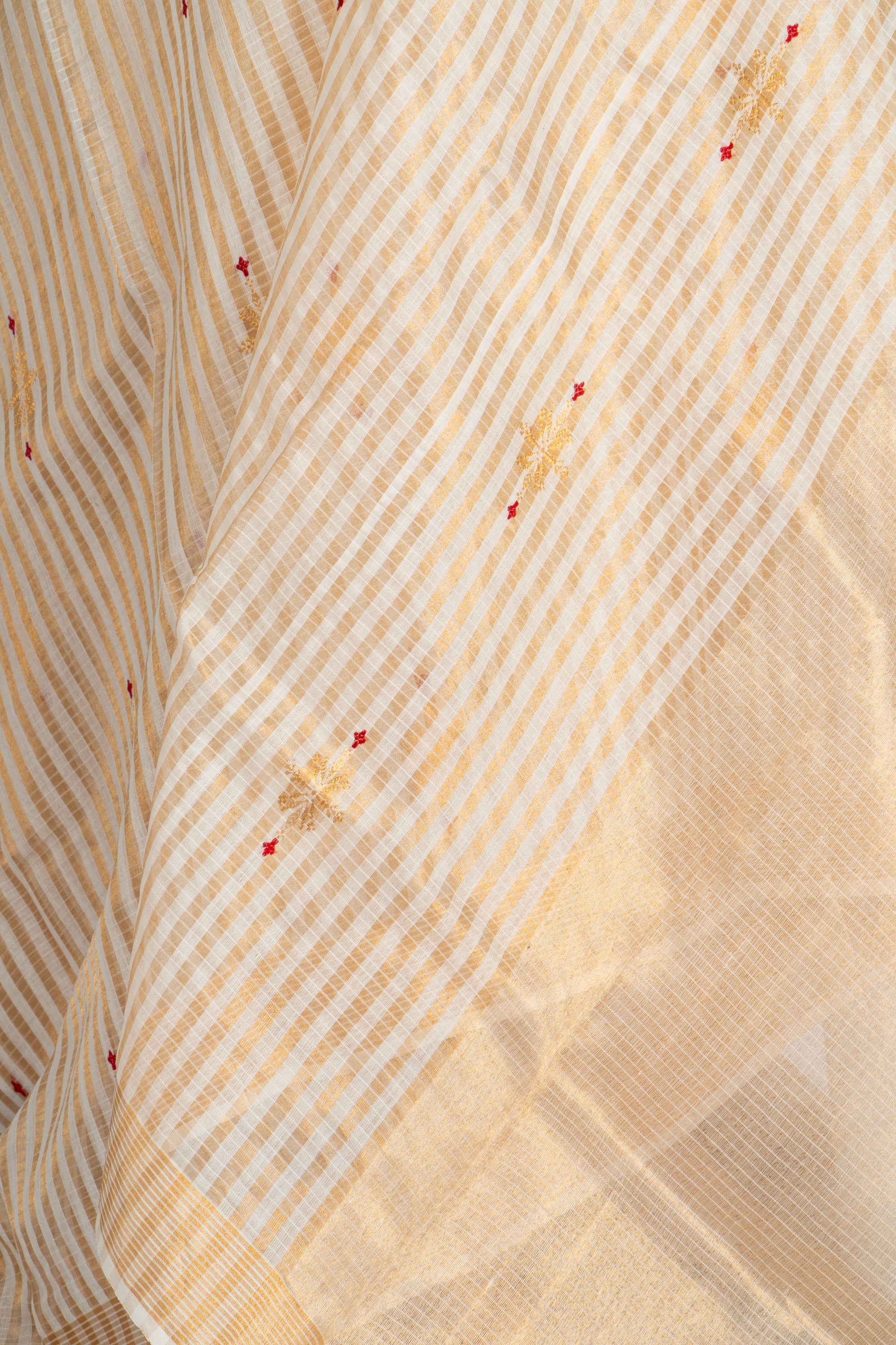 Whisper White and Golden Chanderi Silk Saree