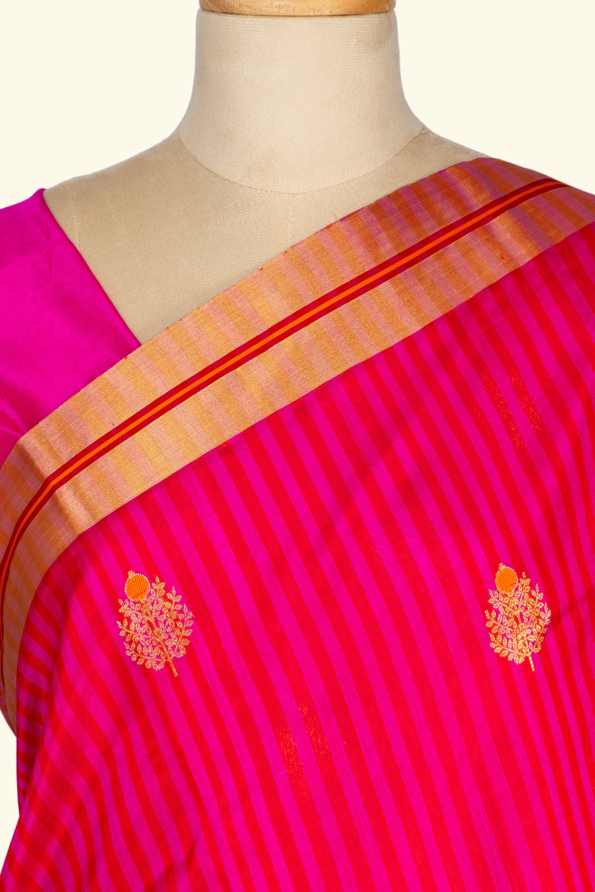 Pink Stripe Chanderi Silk Saree