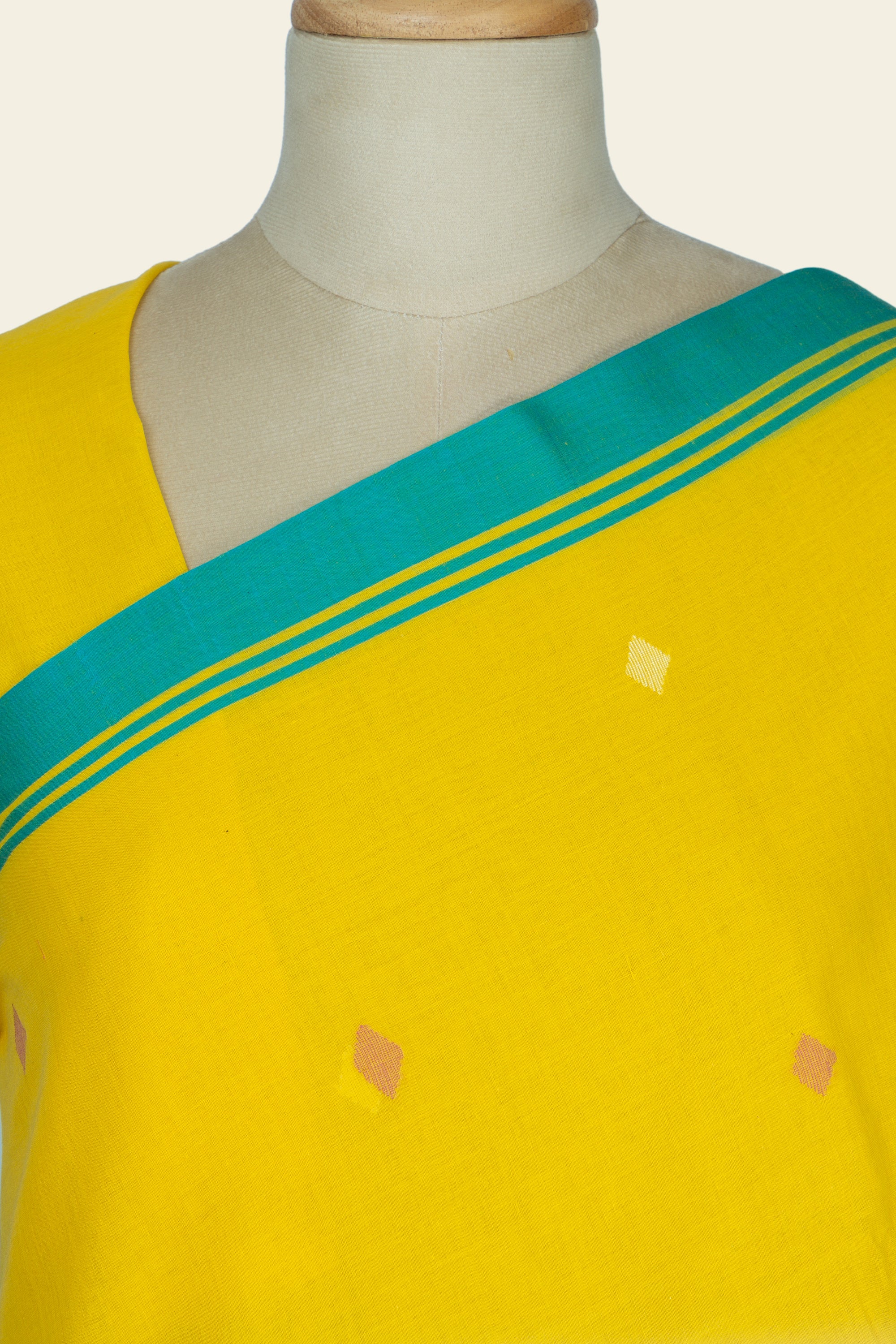 Bright Yellow Bengal Jamdani Cotton Saree