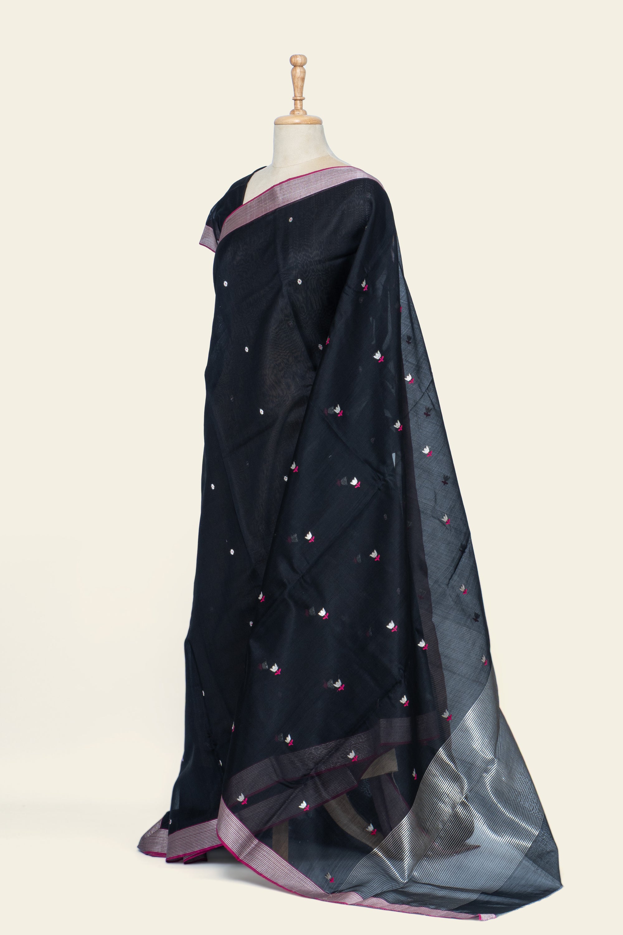 Black Chanderi Silk Cotton Saree