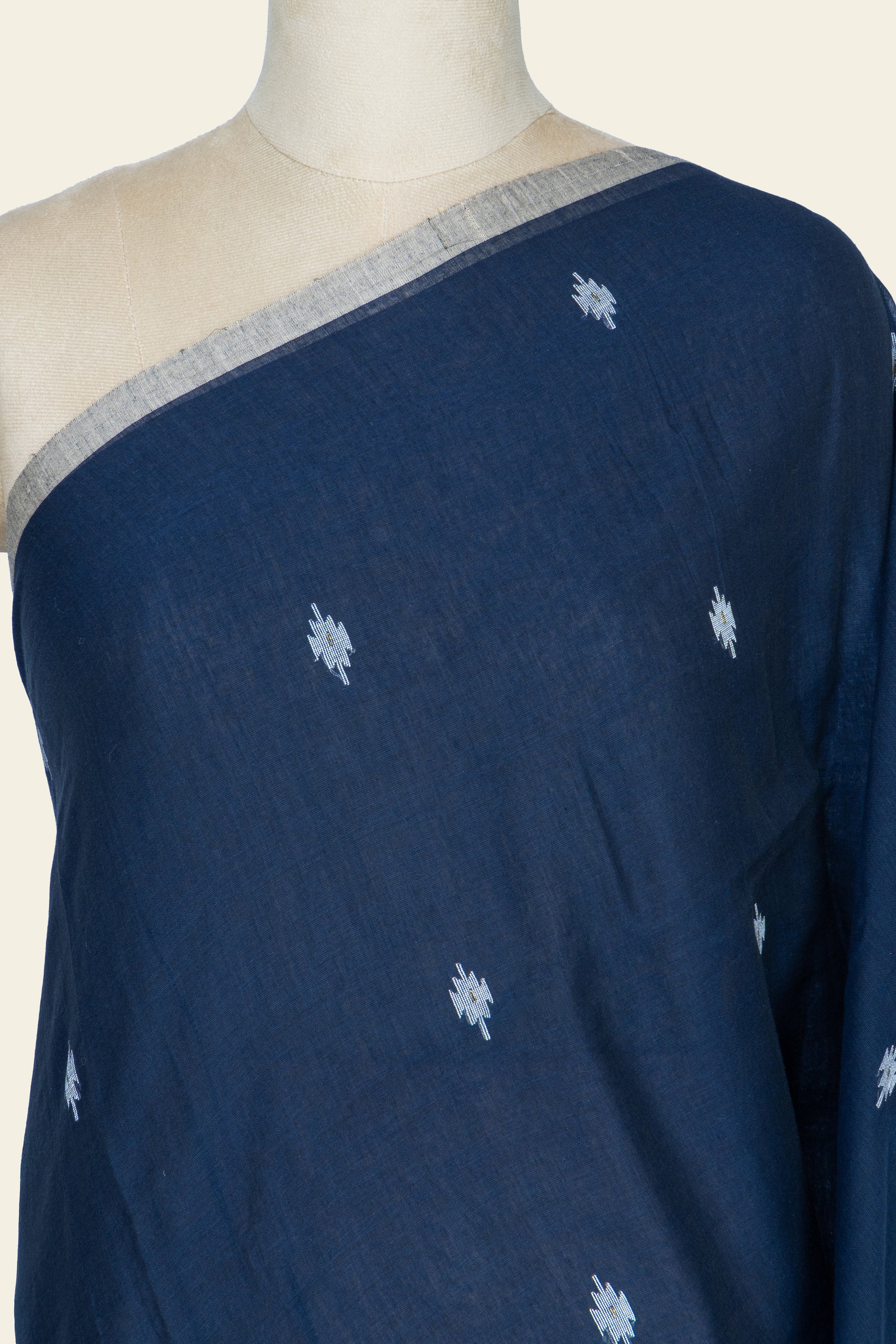 Navy Blue Needle Jamdani Bengal Cotton Saree