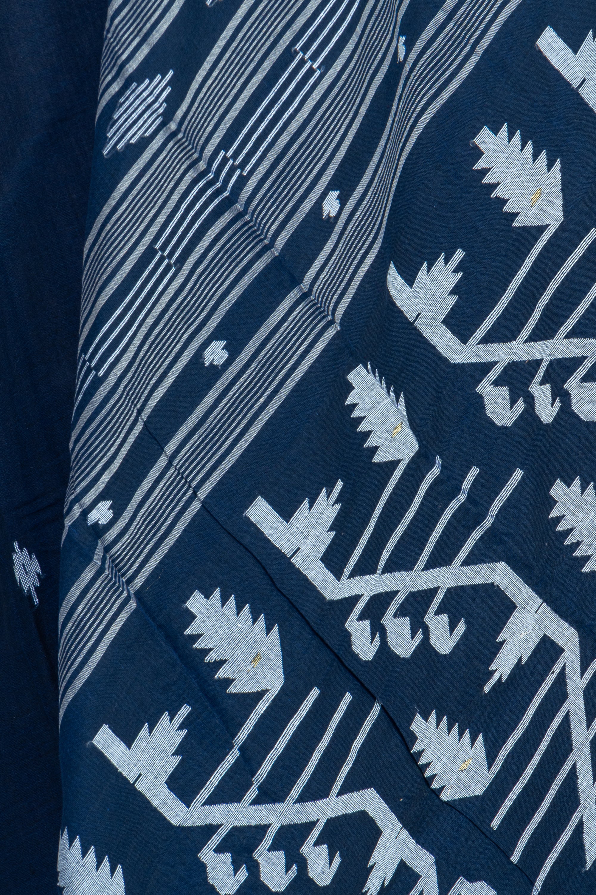 Navy Blue Needle Jamdani Bengal Cotton Saree