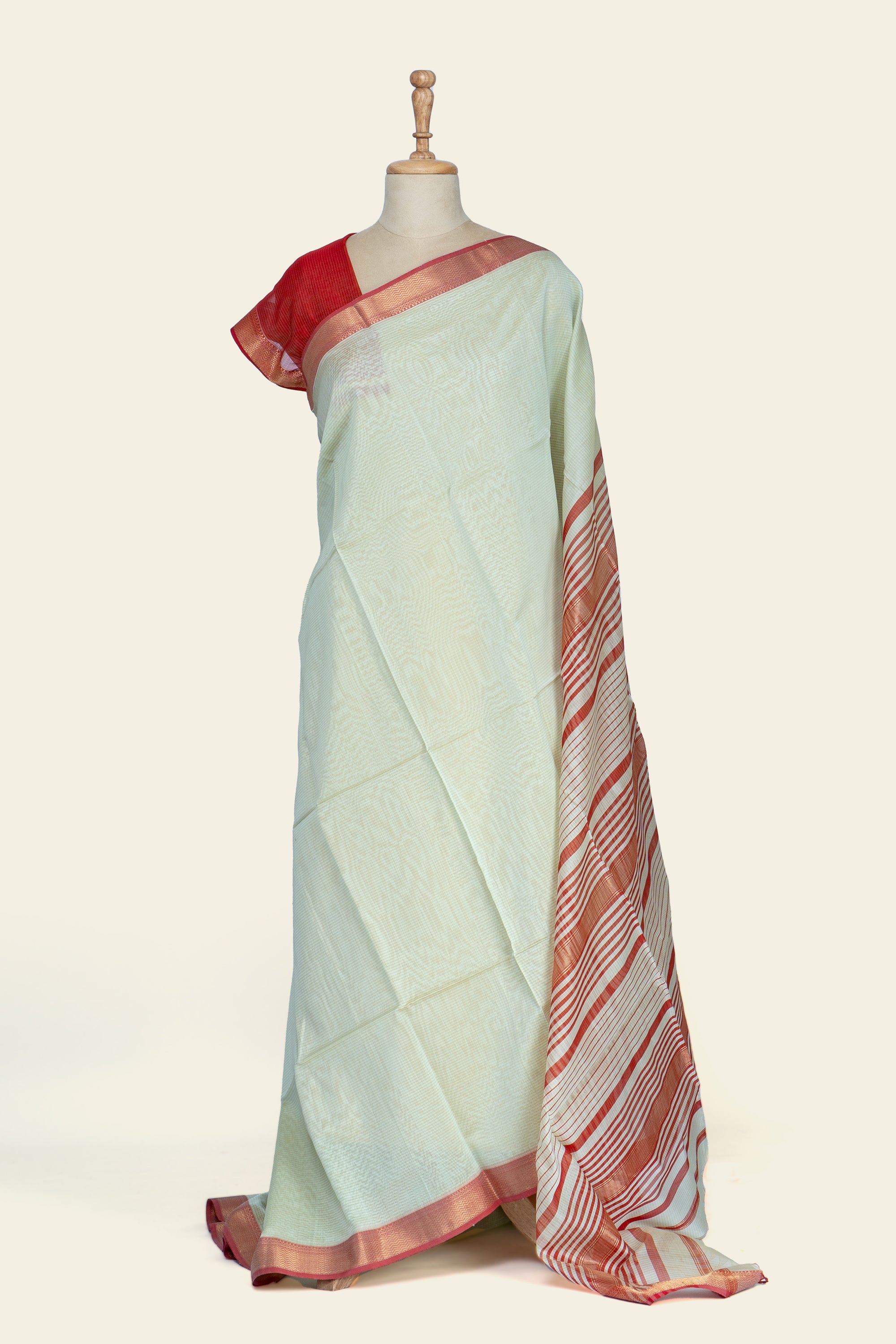 Soft Mint Green Dobby Design Maheshwari Silk Cotton Saree