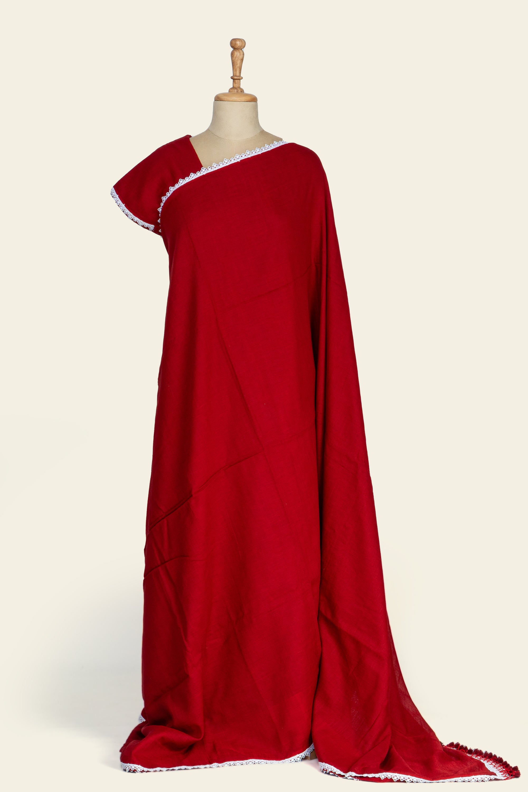 Red with Lace Bengal Cotton Saree