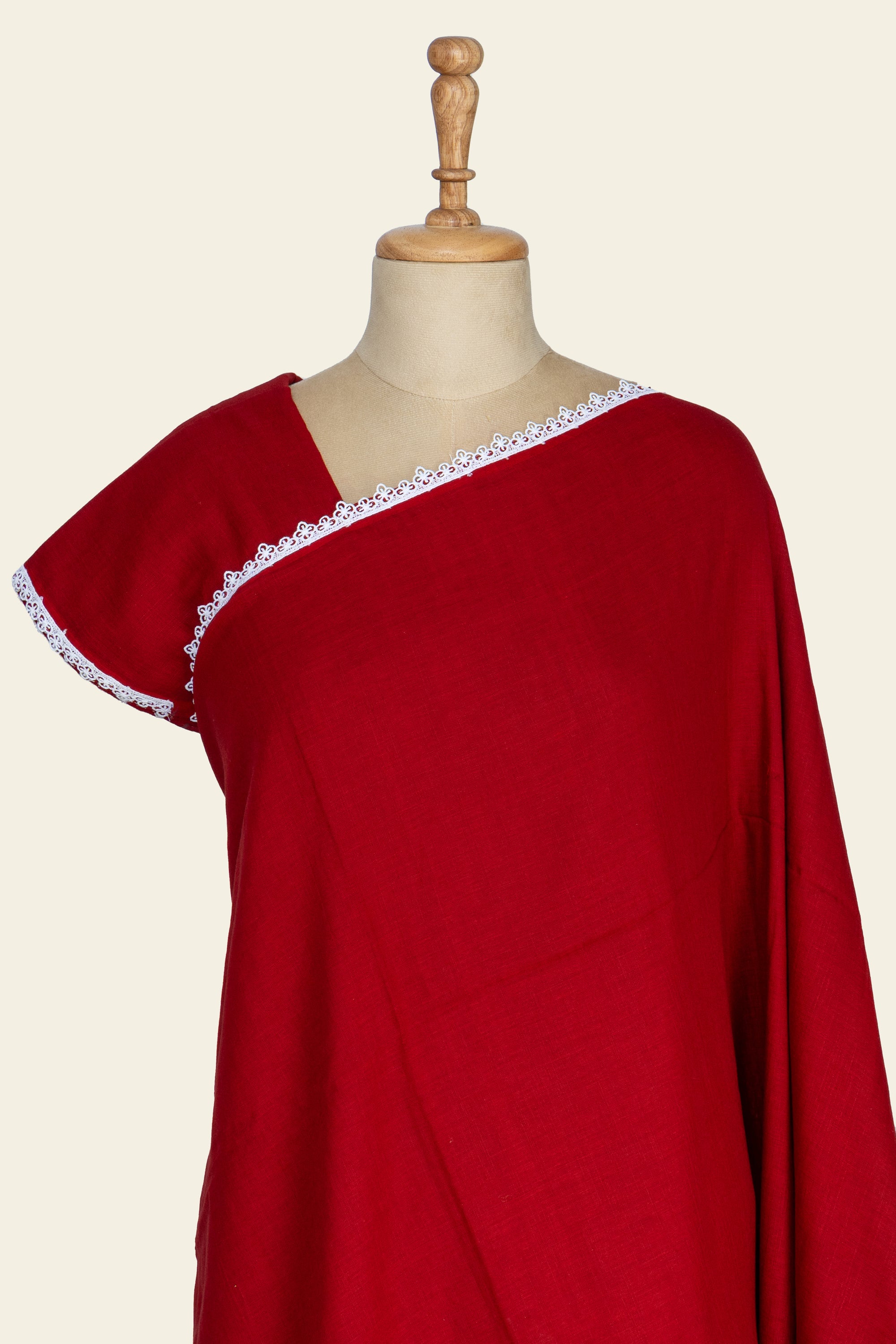 Red with Lace Bengal Cotton Saree