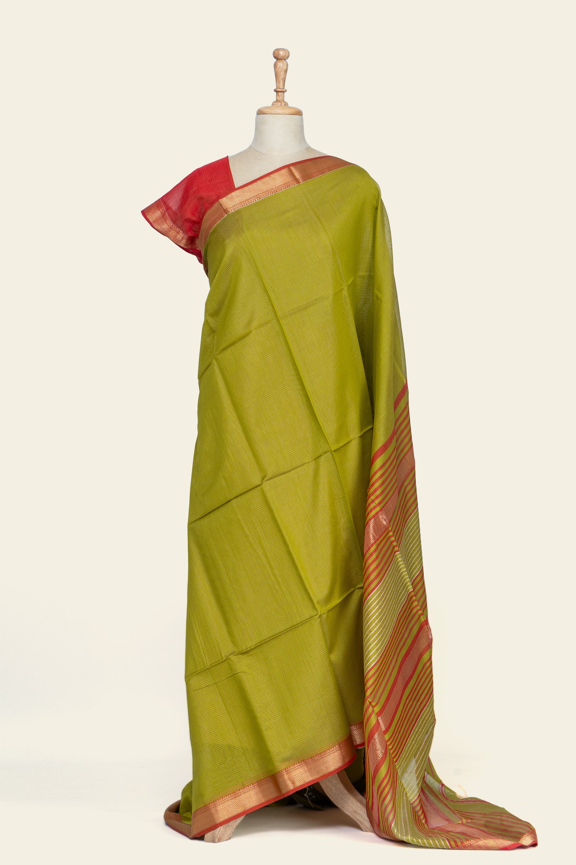 Light Green Dobby Design Maheshwari Silk Cotton Saree