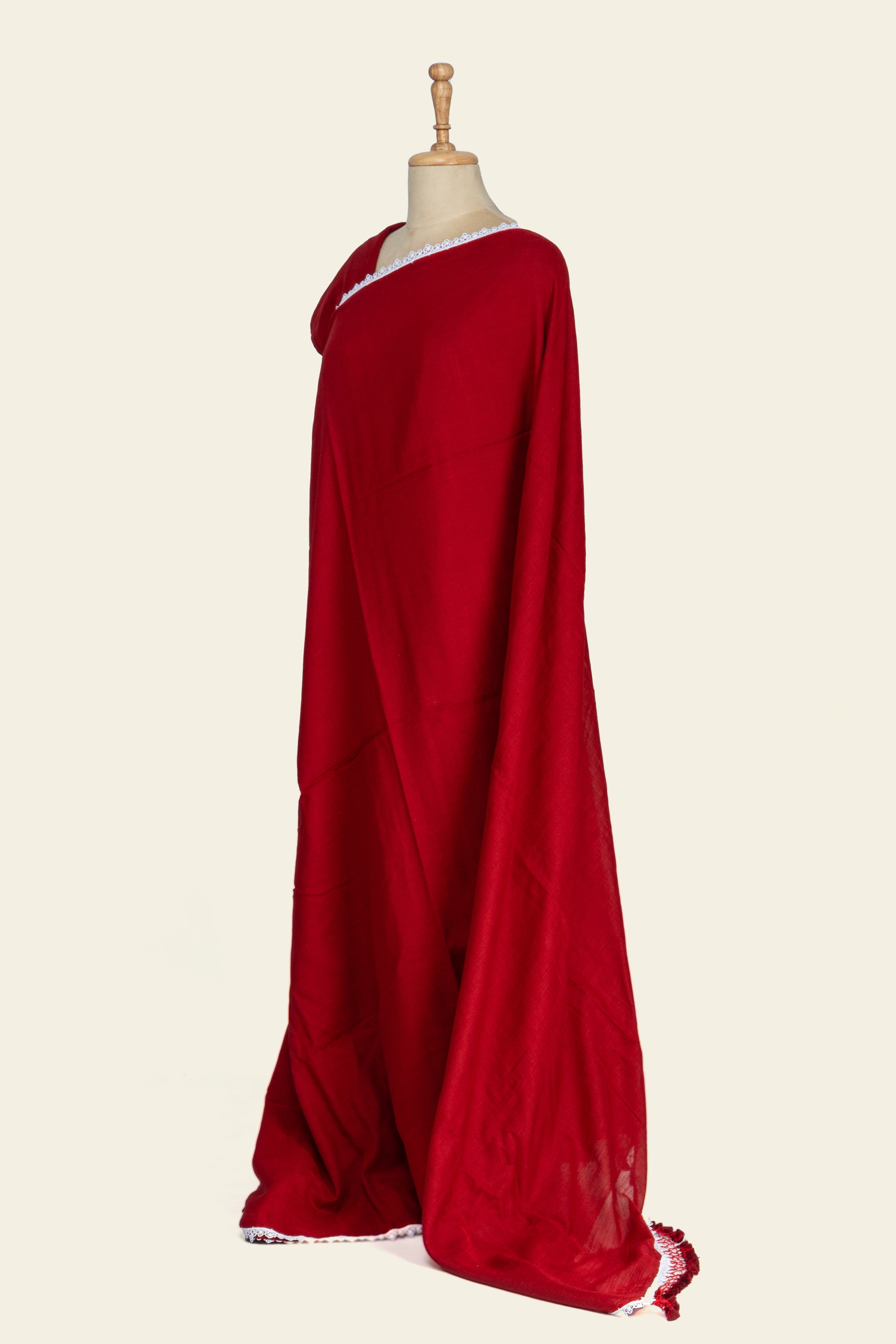 Red with Lace Bengal Cotton Saree