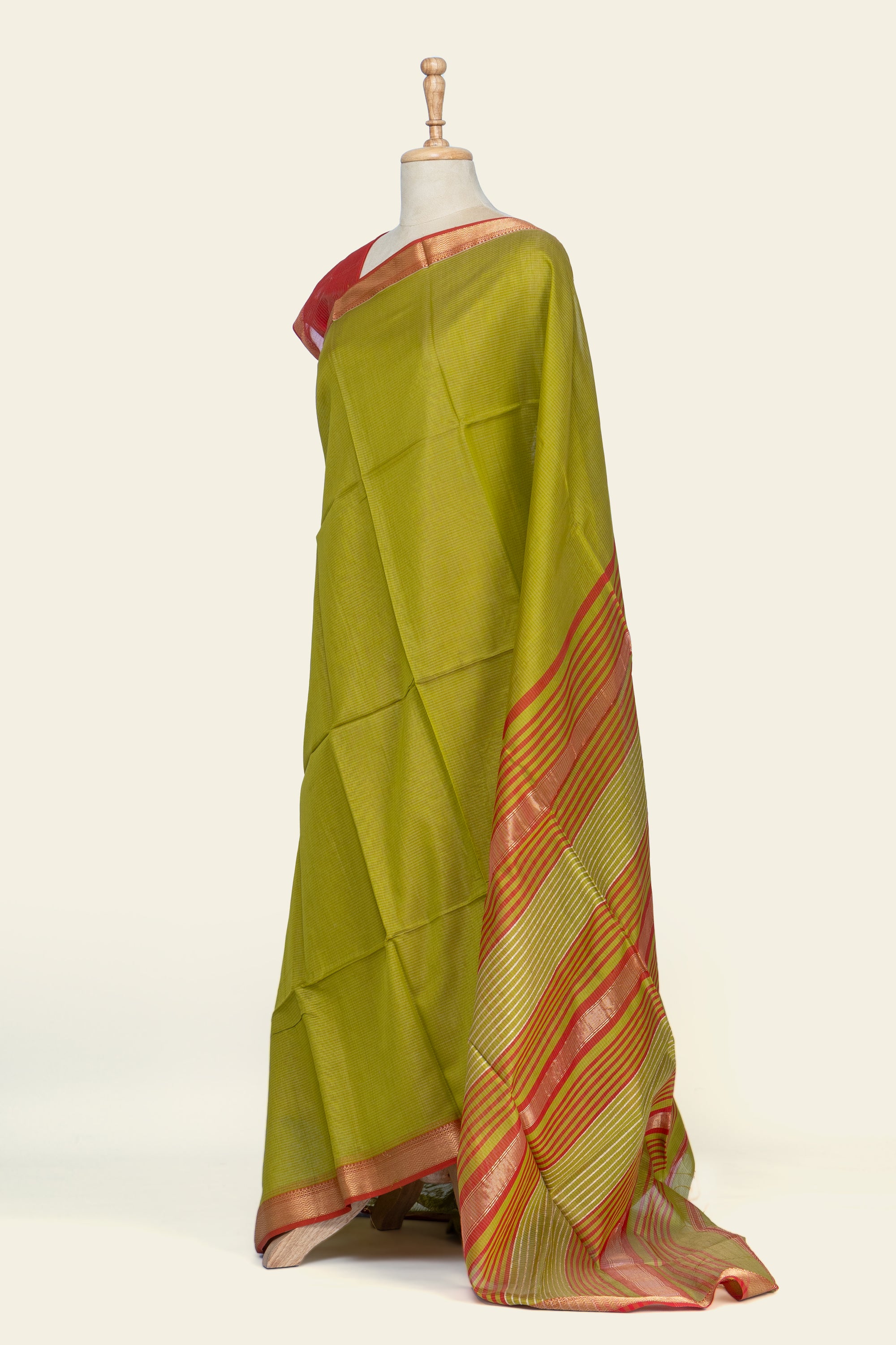 Light Green Dobby Design Maheshwari Silk Cotton Saree