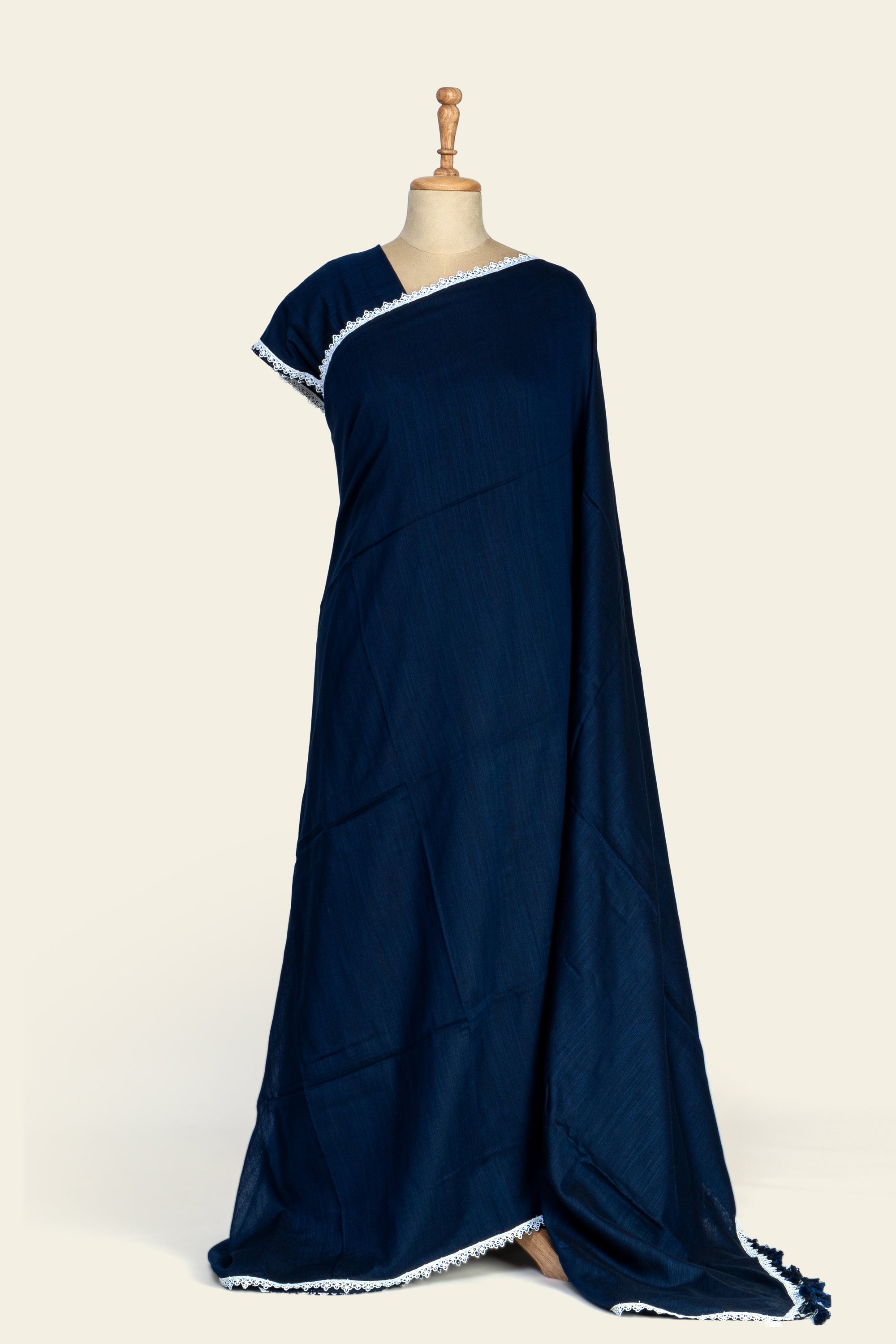 Blue with Lace Bengal Cotton Saree