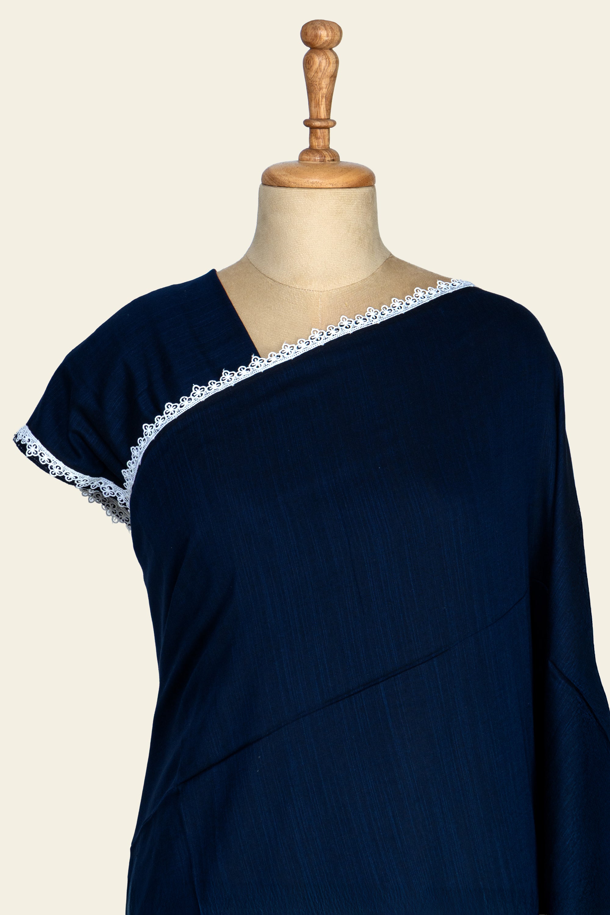 Blue with Lace Bengal Cotton Saree