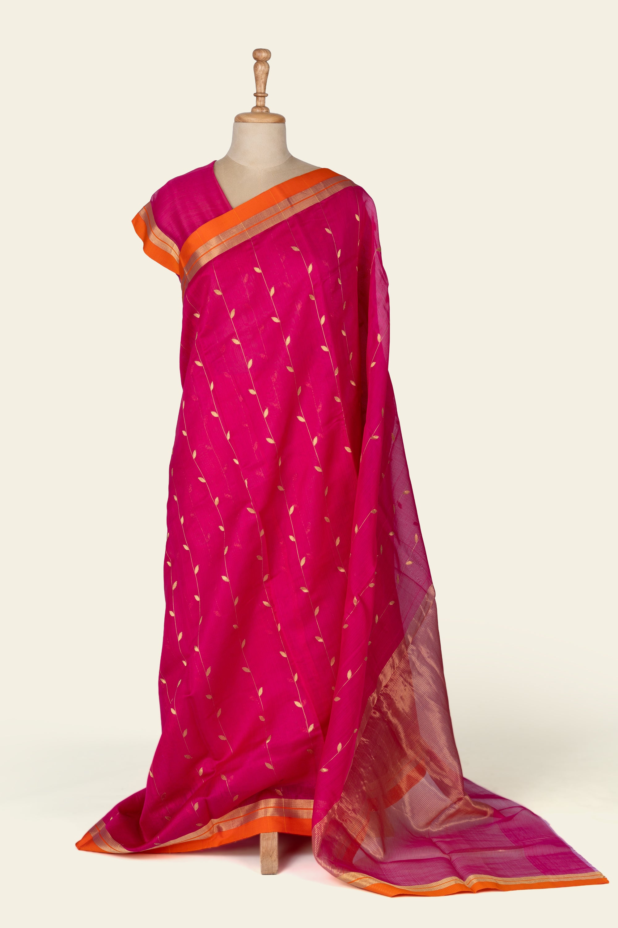 Bright Pink Chanderi Silk Cotton Saree