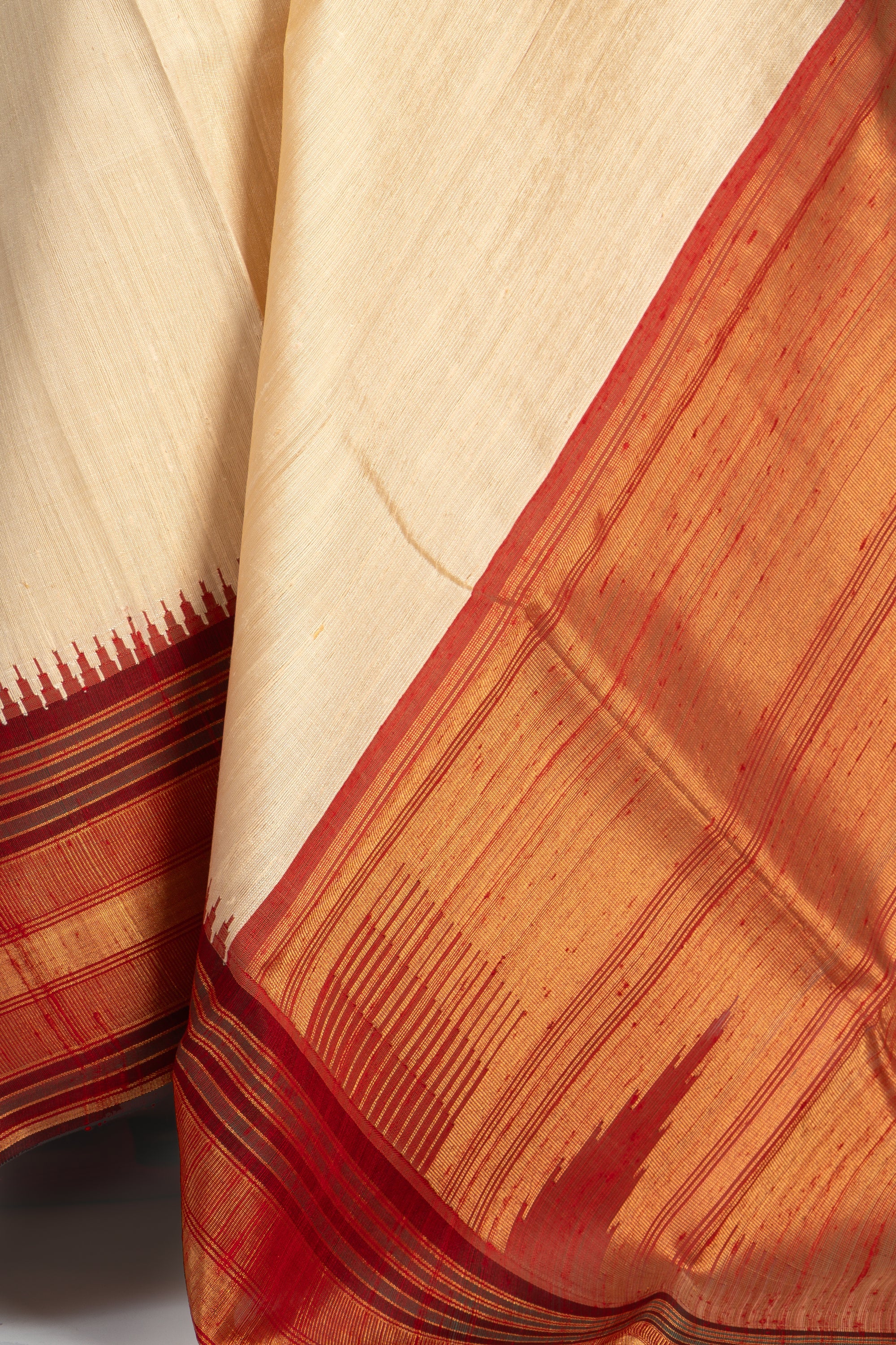 Beige Creme Chhattisgarh Raw Silk Saree
