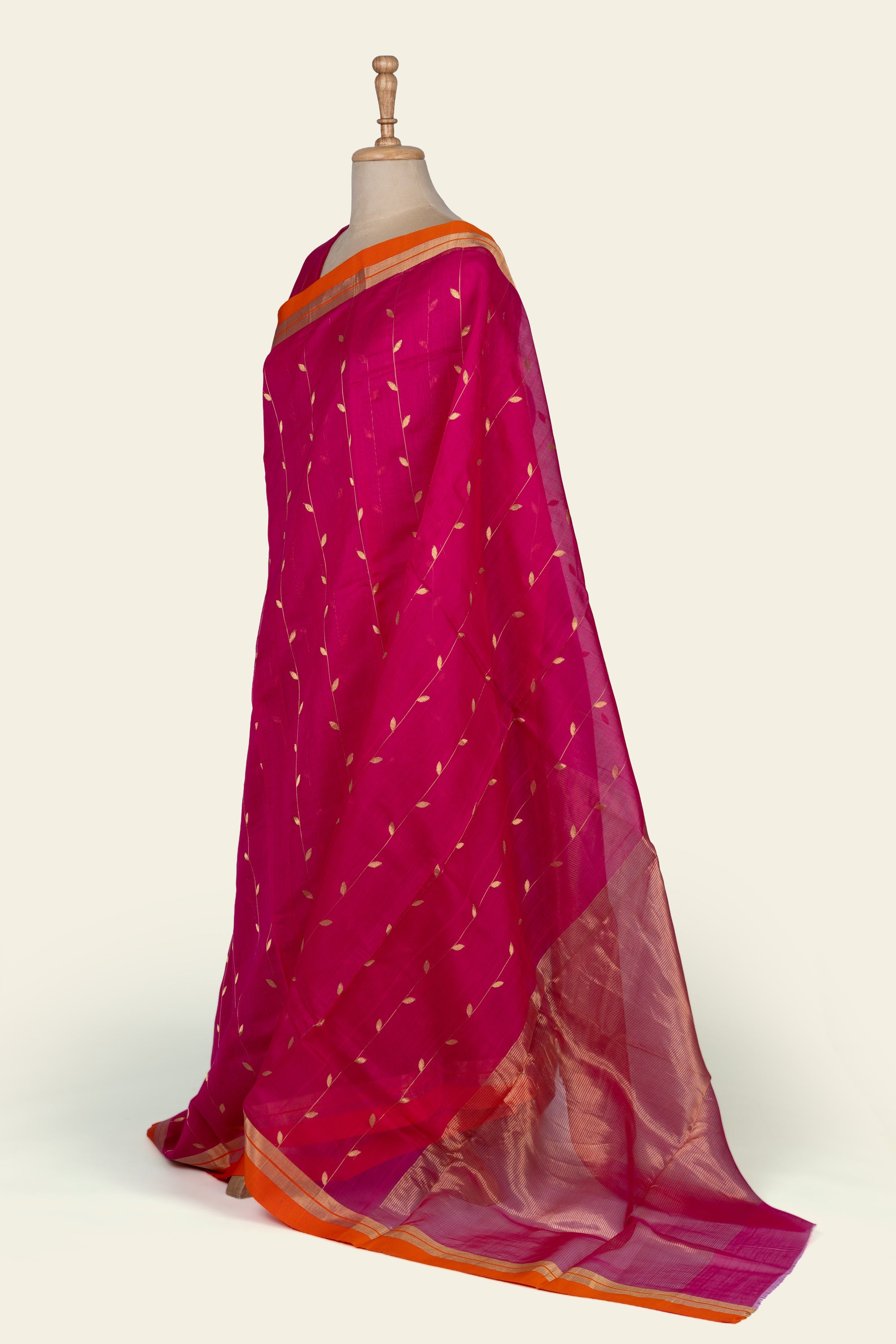 Bright Pink Chanderi Silk Cotton Saree