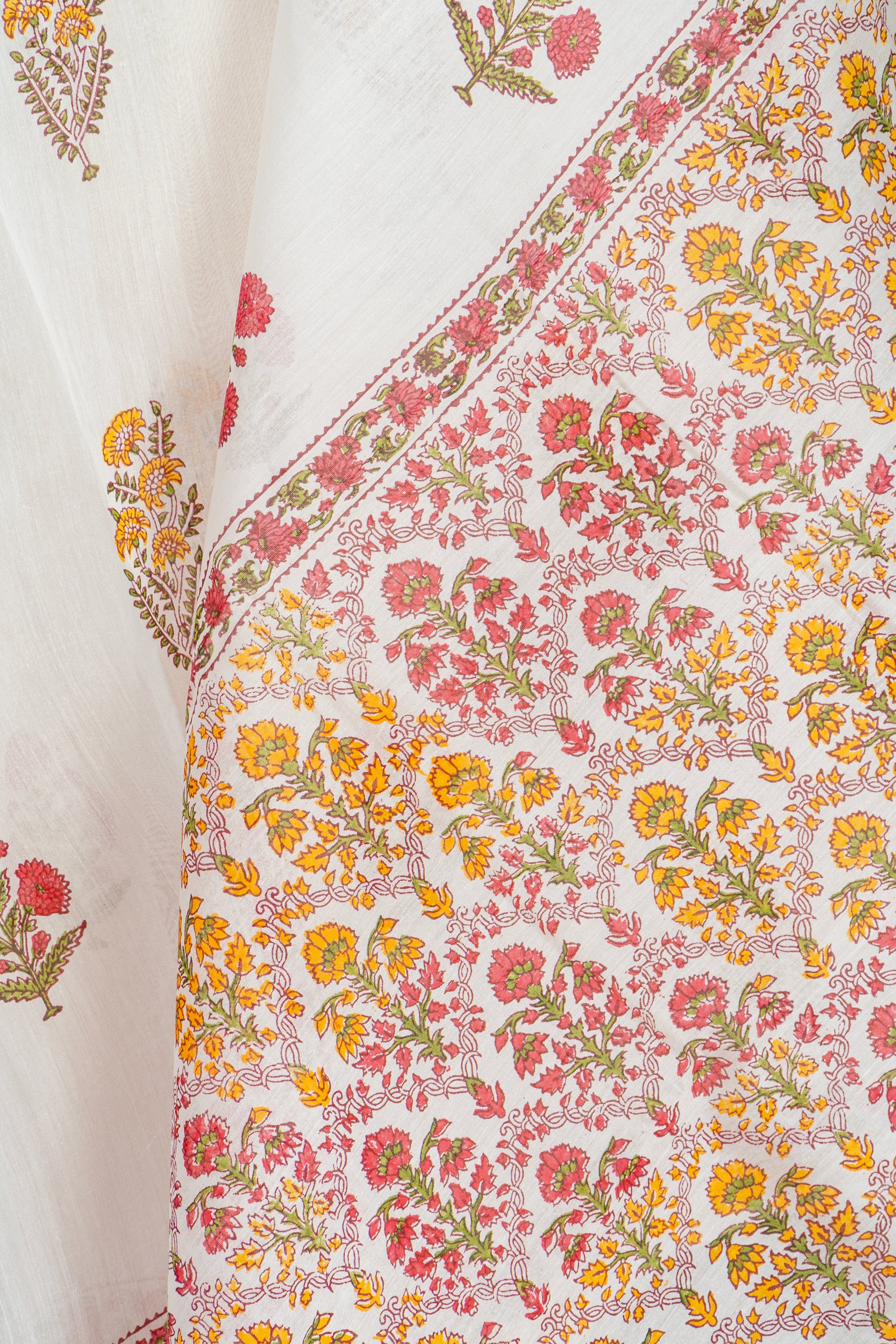 Natural and Pink Handblock Print Maheshwari Silk Cotton Saree