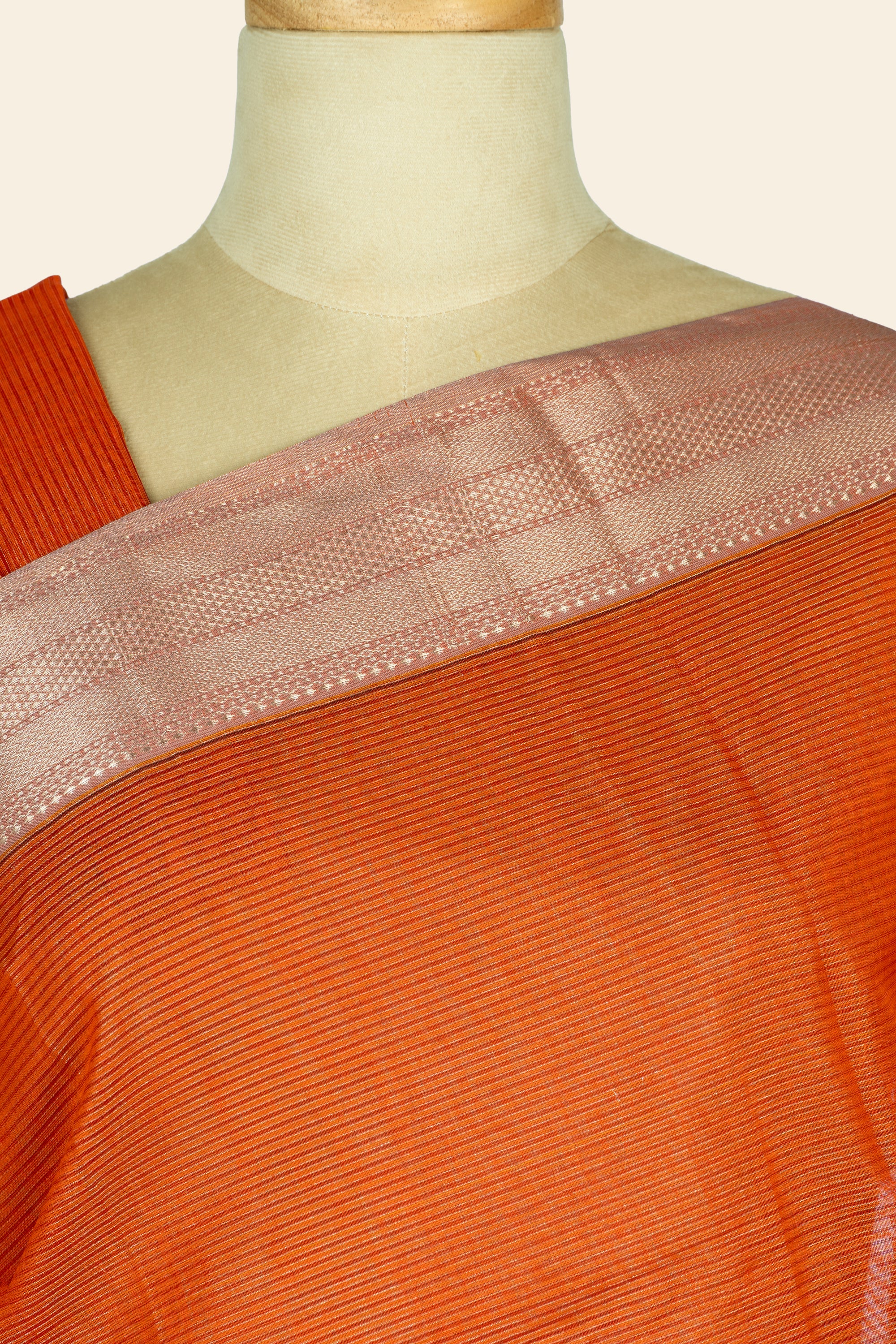 Orange Tissue Maheshwari Silk Cotton Saree