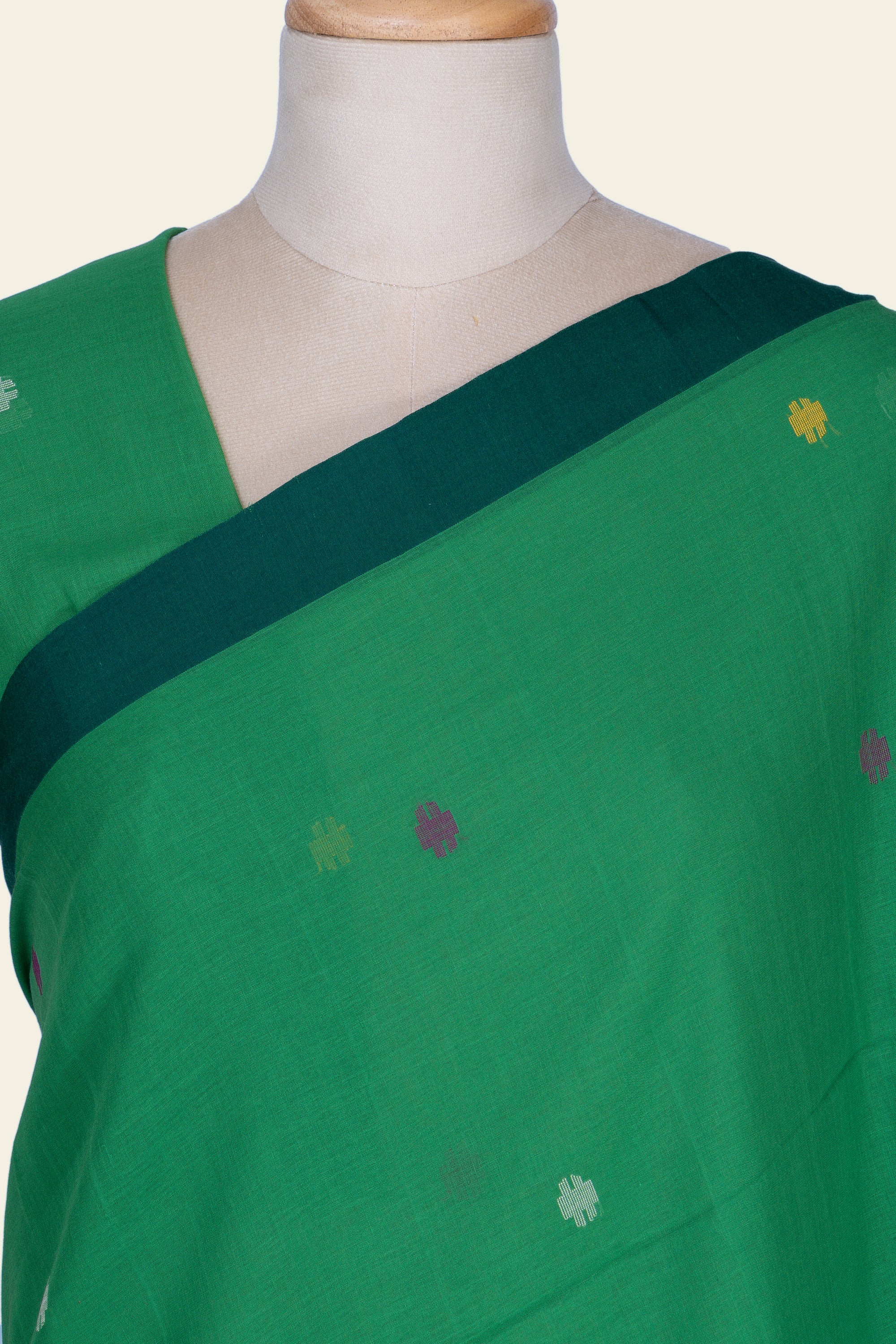 Basil Green Bengal Jamdani Cotton Saree