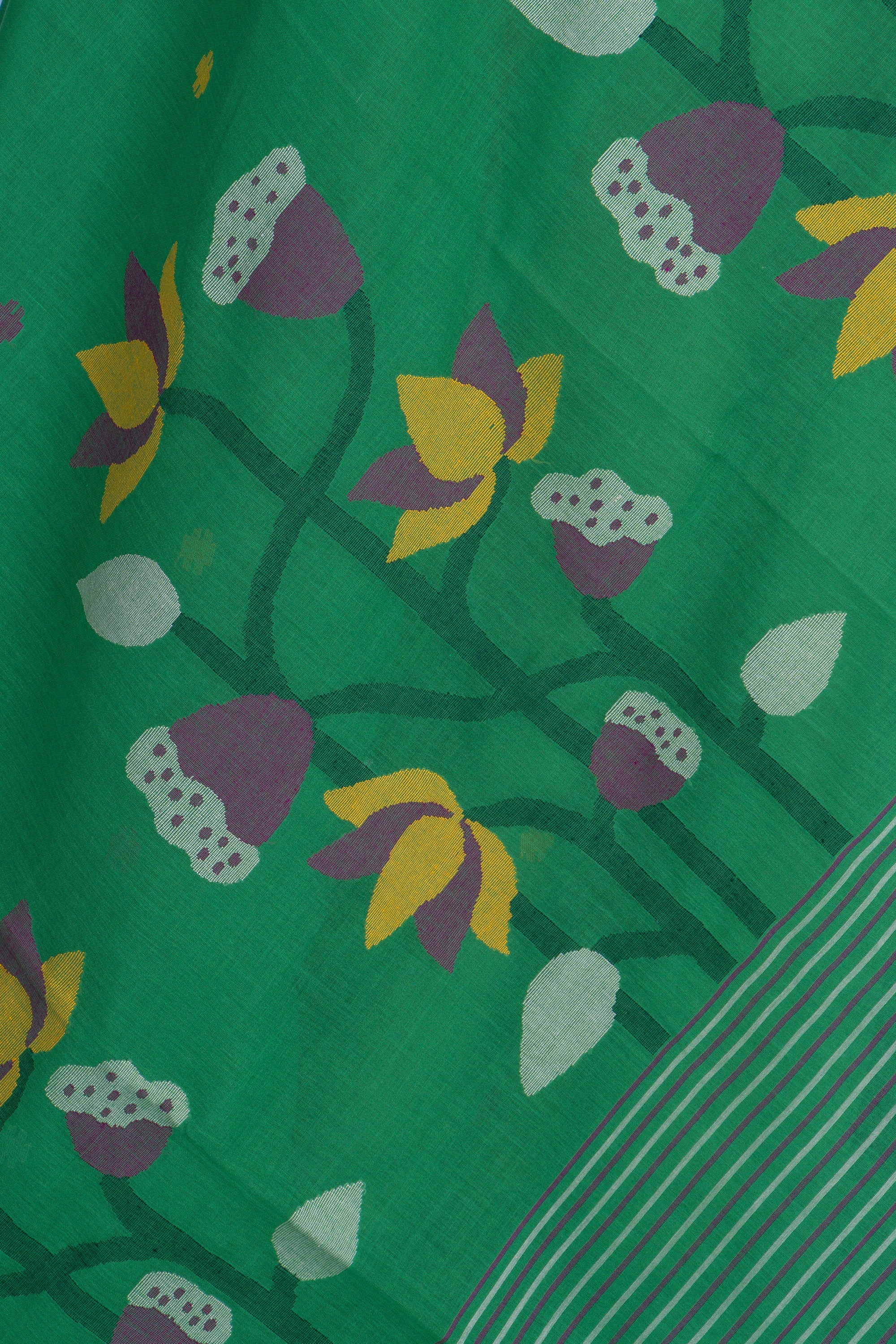 Basil Green Bengal Jamdani Cotton Saree