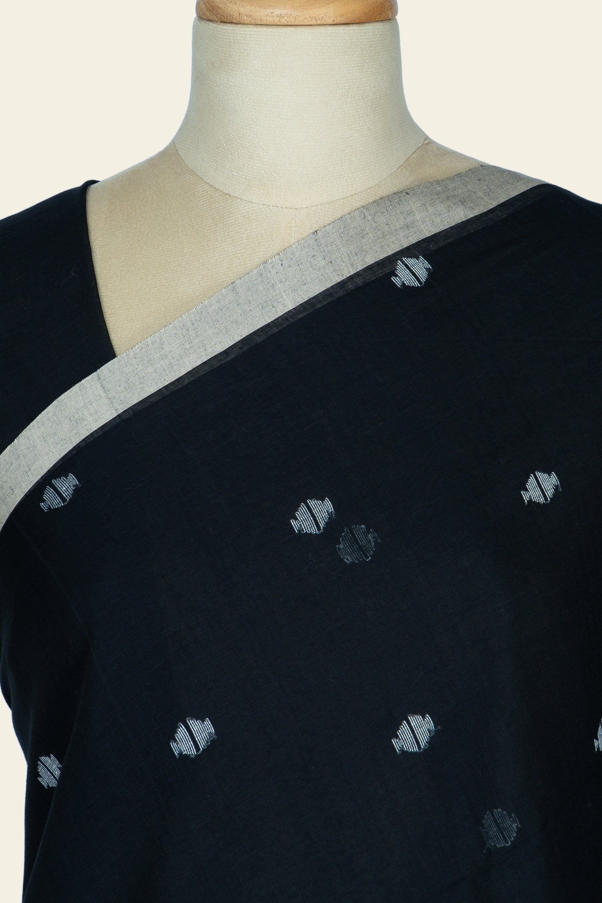 Solid Black Bengal Jamdani Cotton Saree