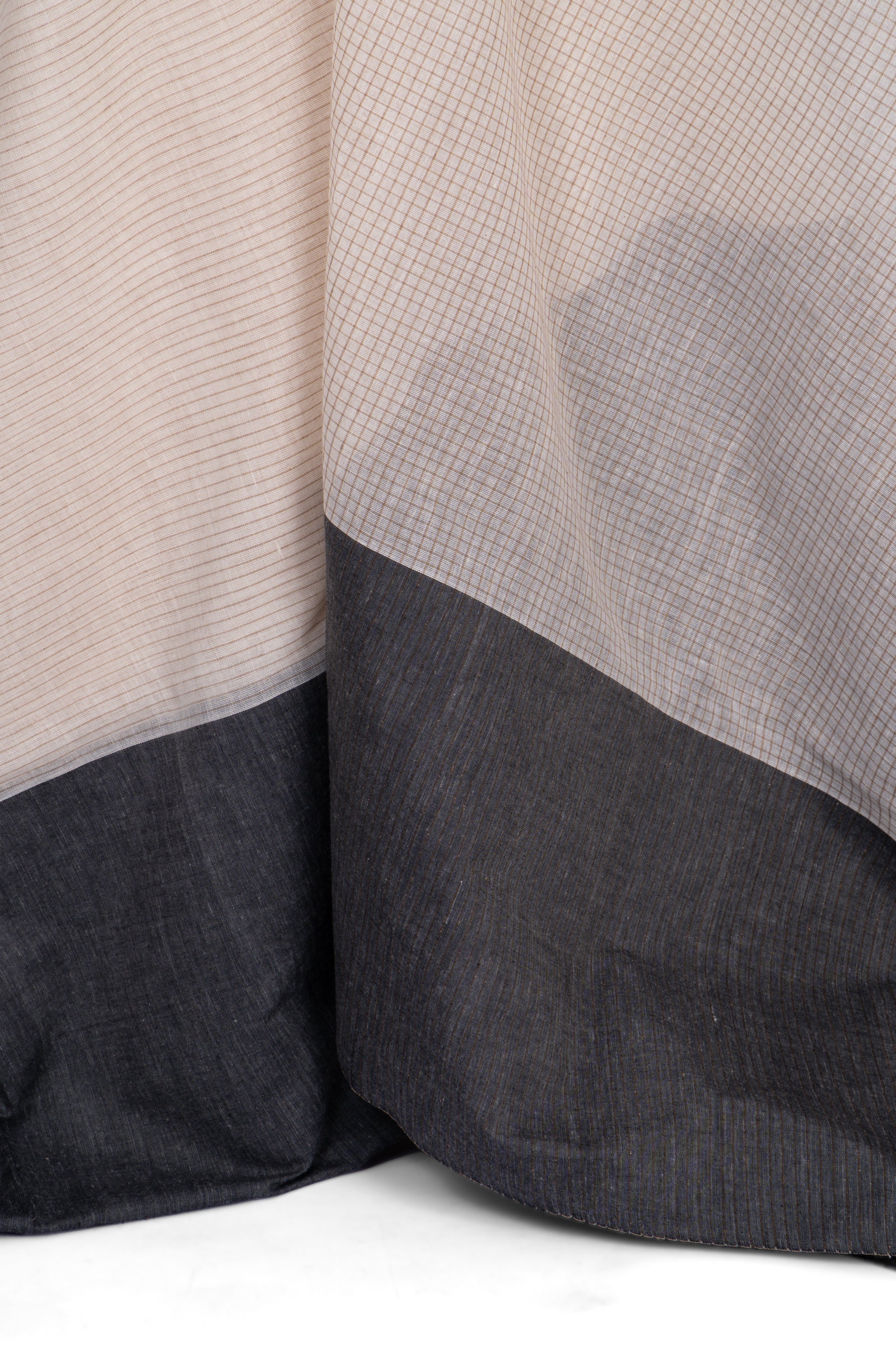 Off White and Black Checks Handwoven Bengal Cotton Saree