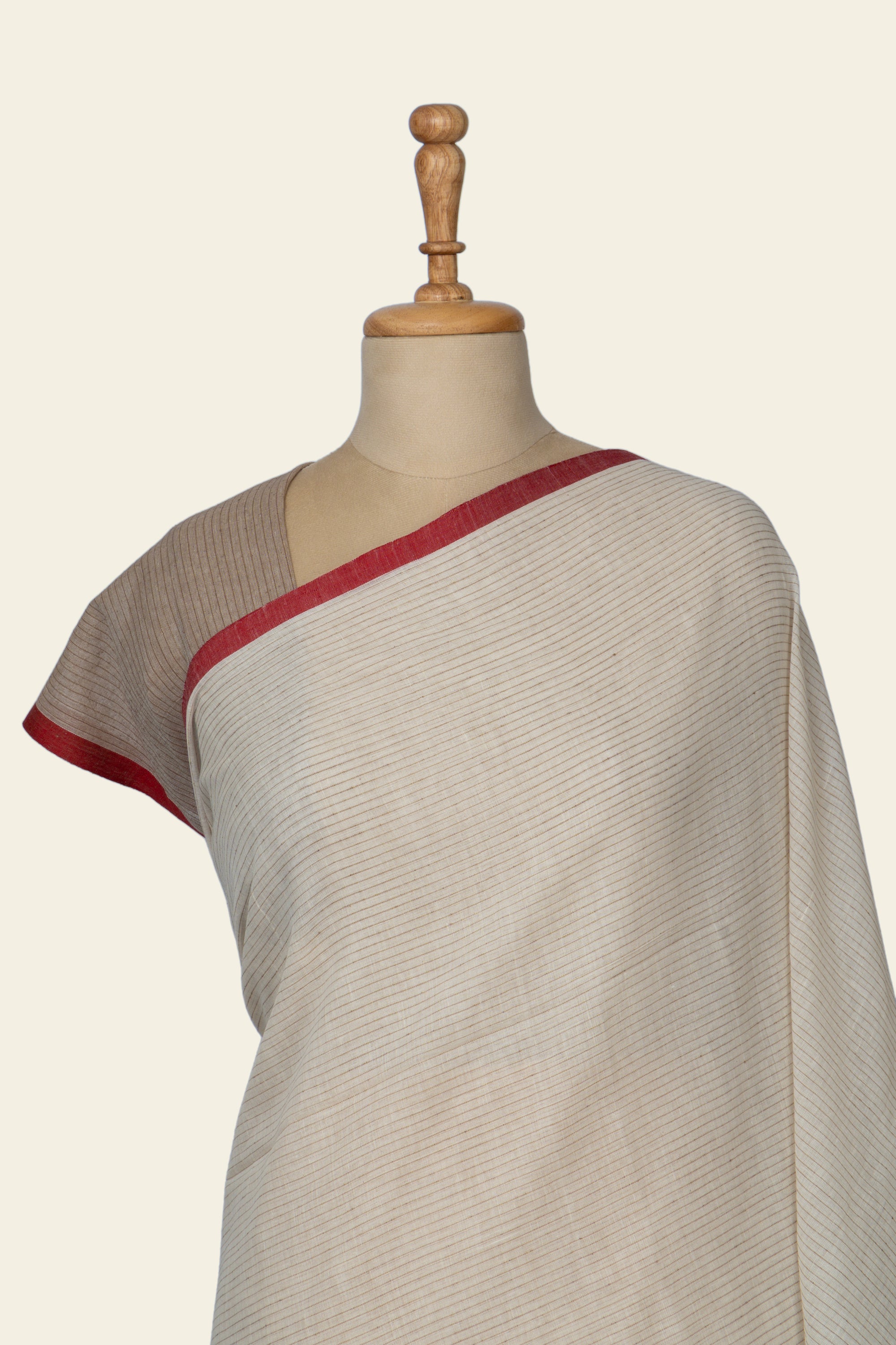 Off White and Red Checks Handwoven Bengal Cotton Saree